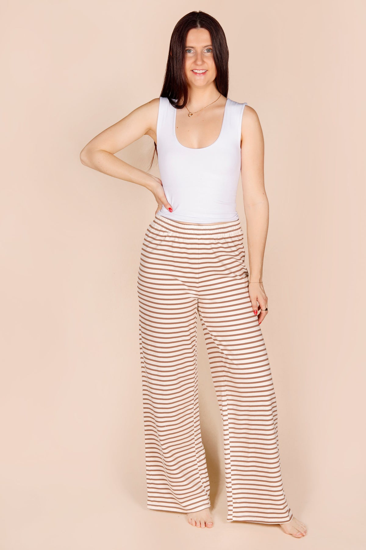Rhoda Cream &amp; Brown Striped Pants