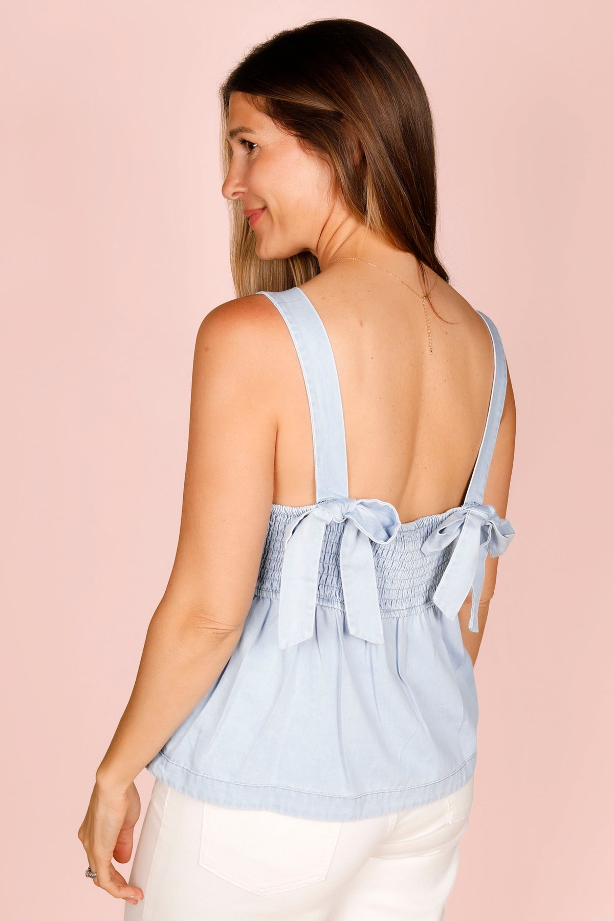 Denim Bow Strap Top