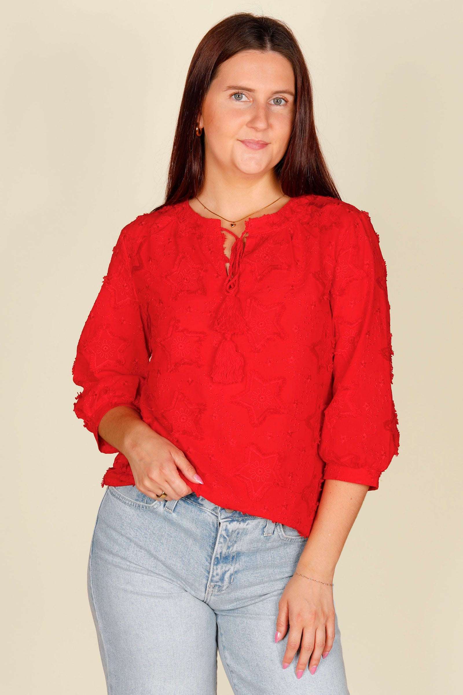 Hattie Red Embroidered Star Top