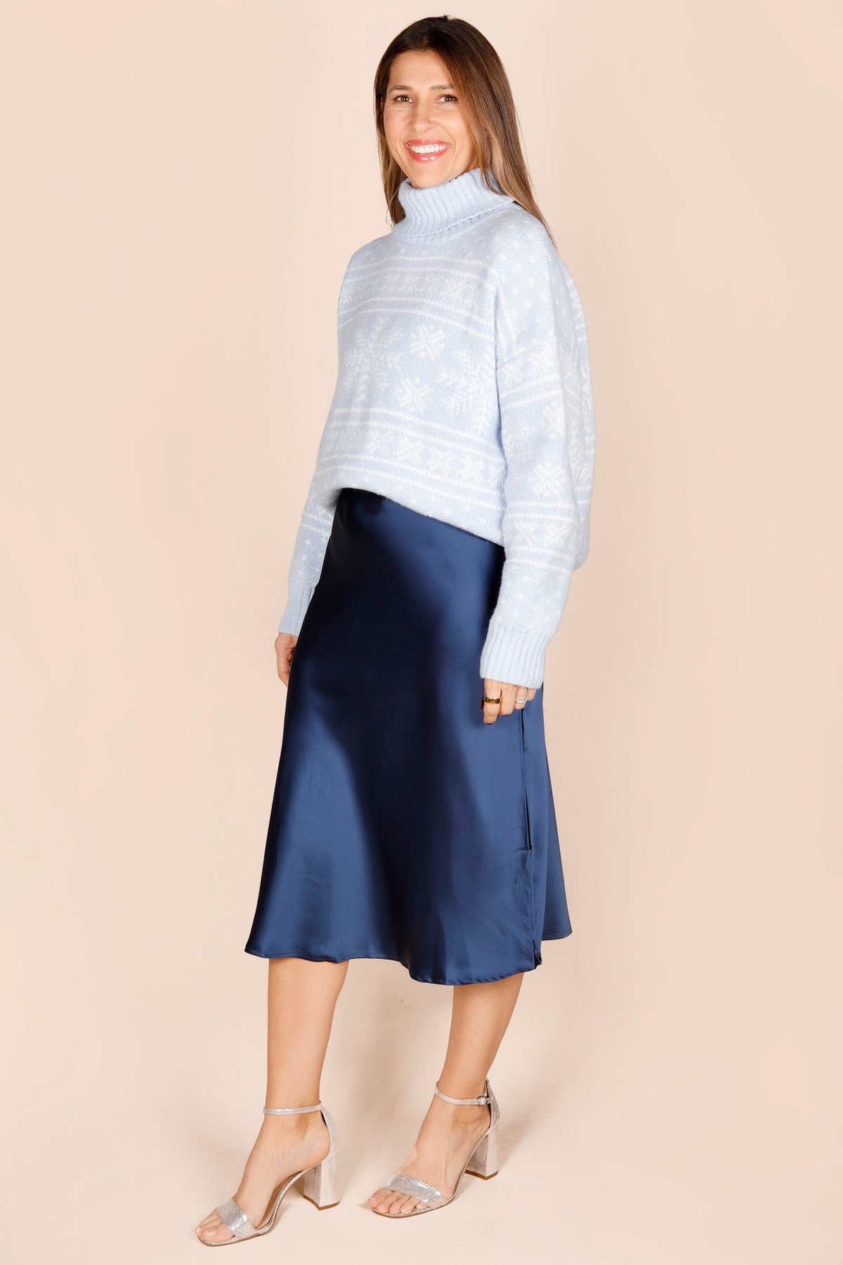 Sapphire Satin Midi Skirt