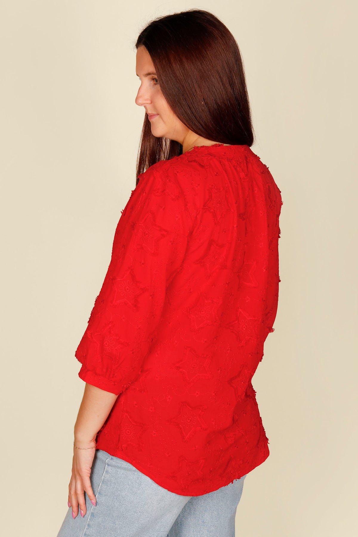 Hattie Red Embroidered Star Top