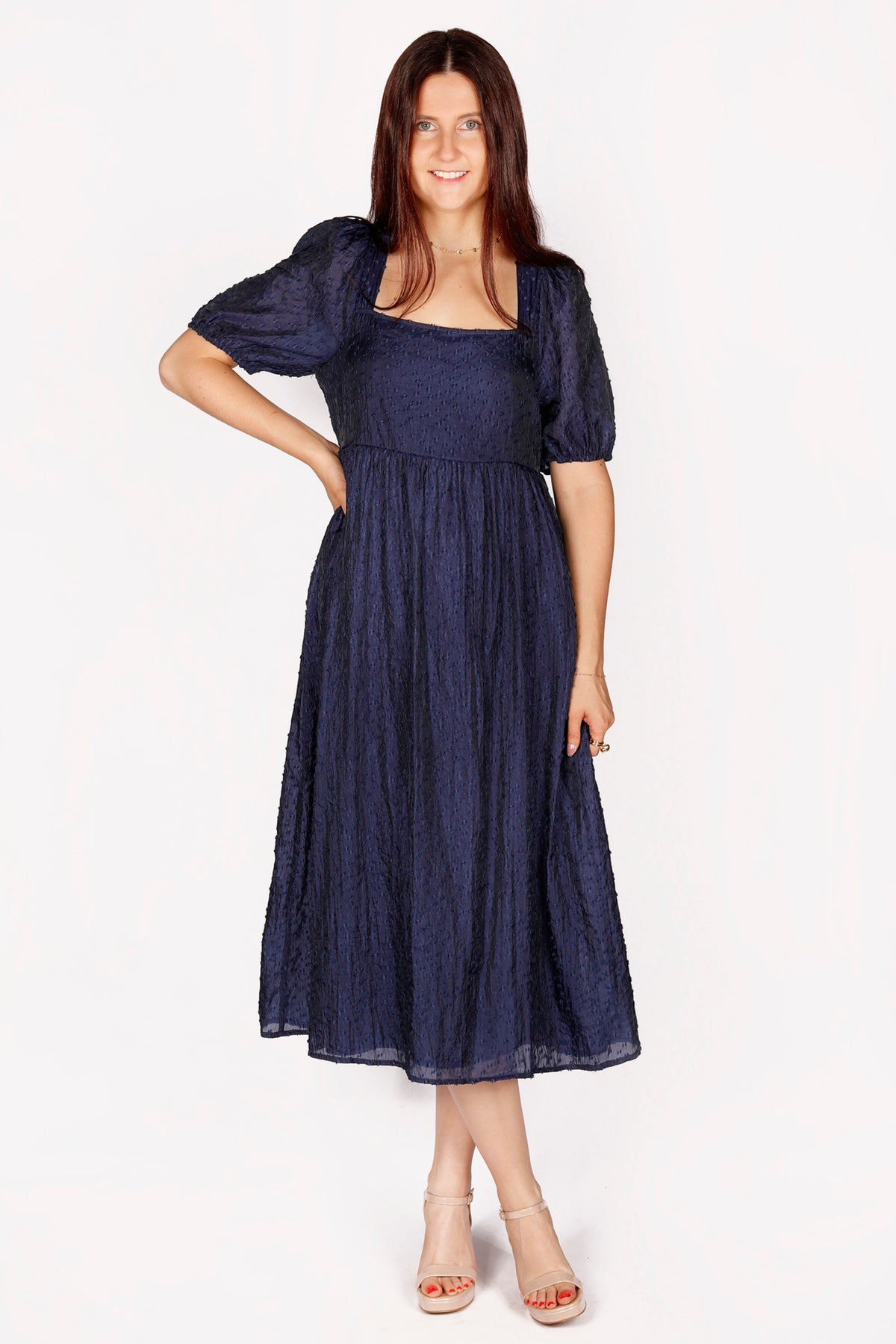 Maria Navy Midi Dress