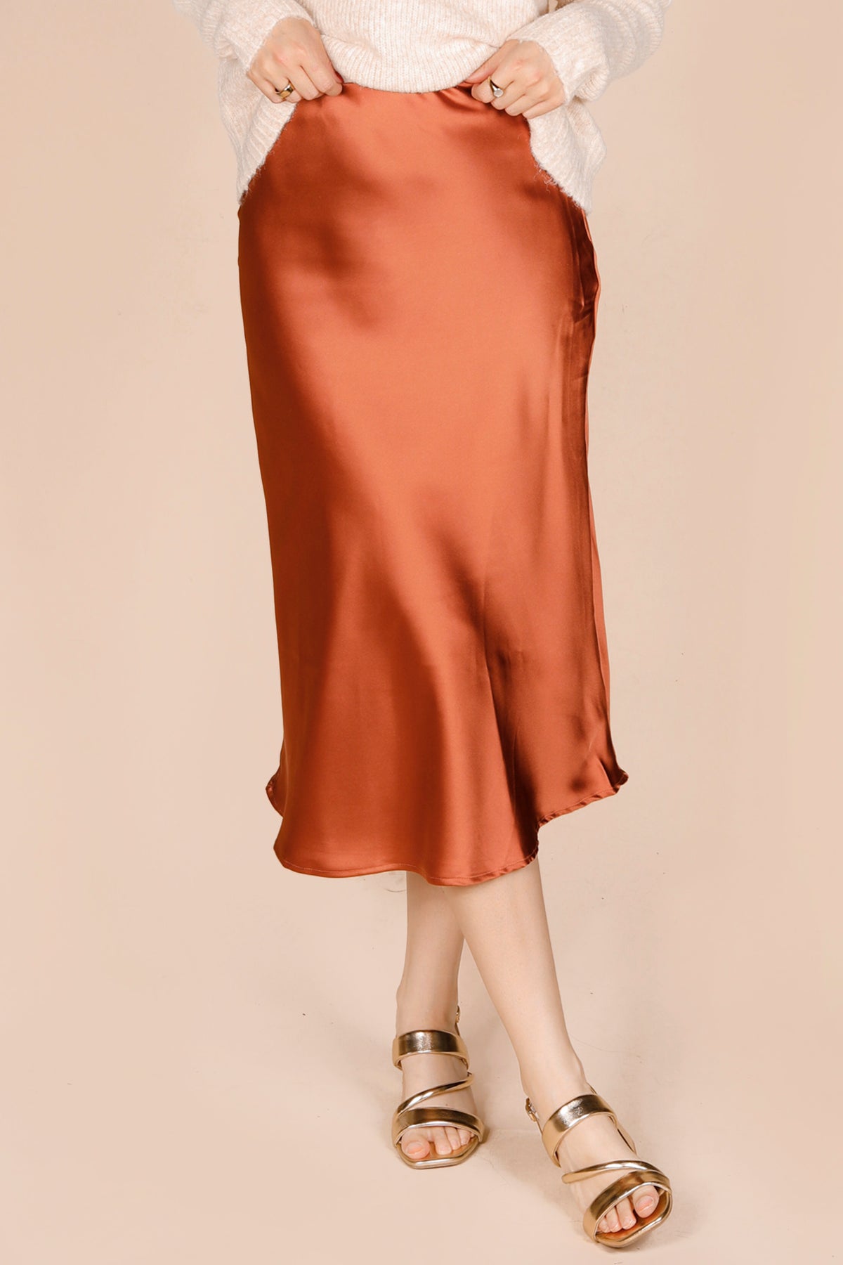 Copper Satin Midi Skirt