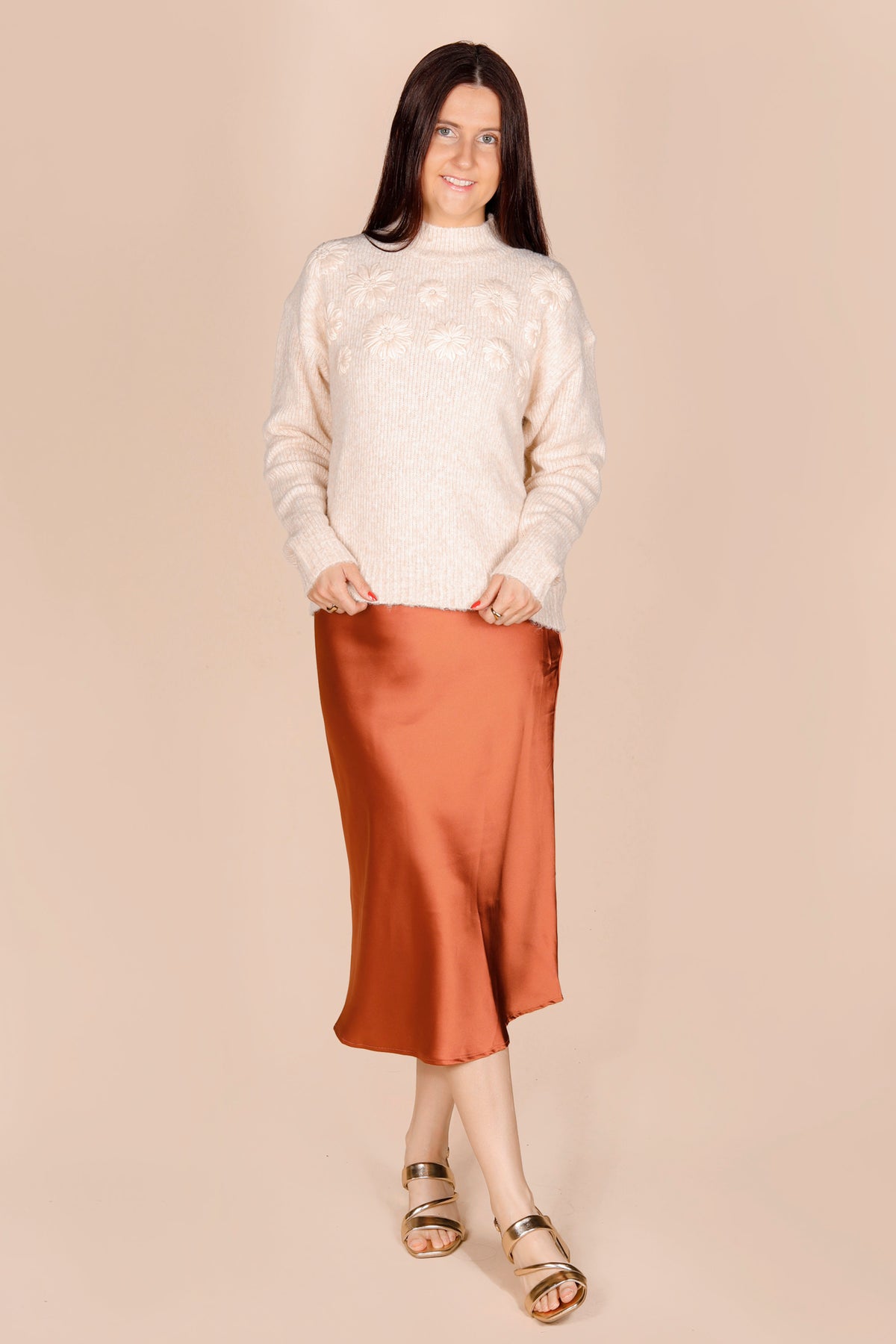 Copper Satin Midi Skirt