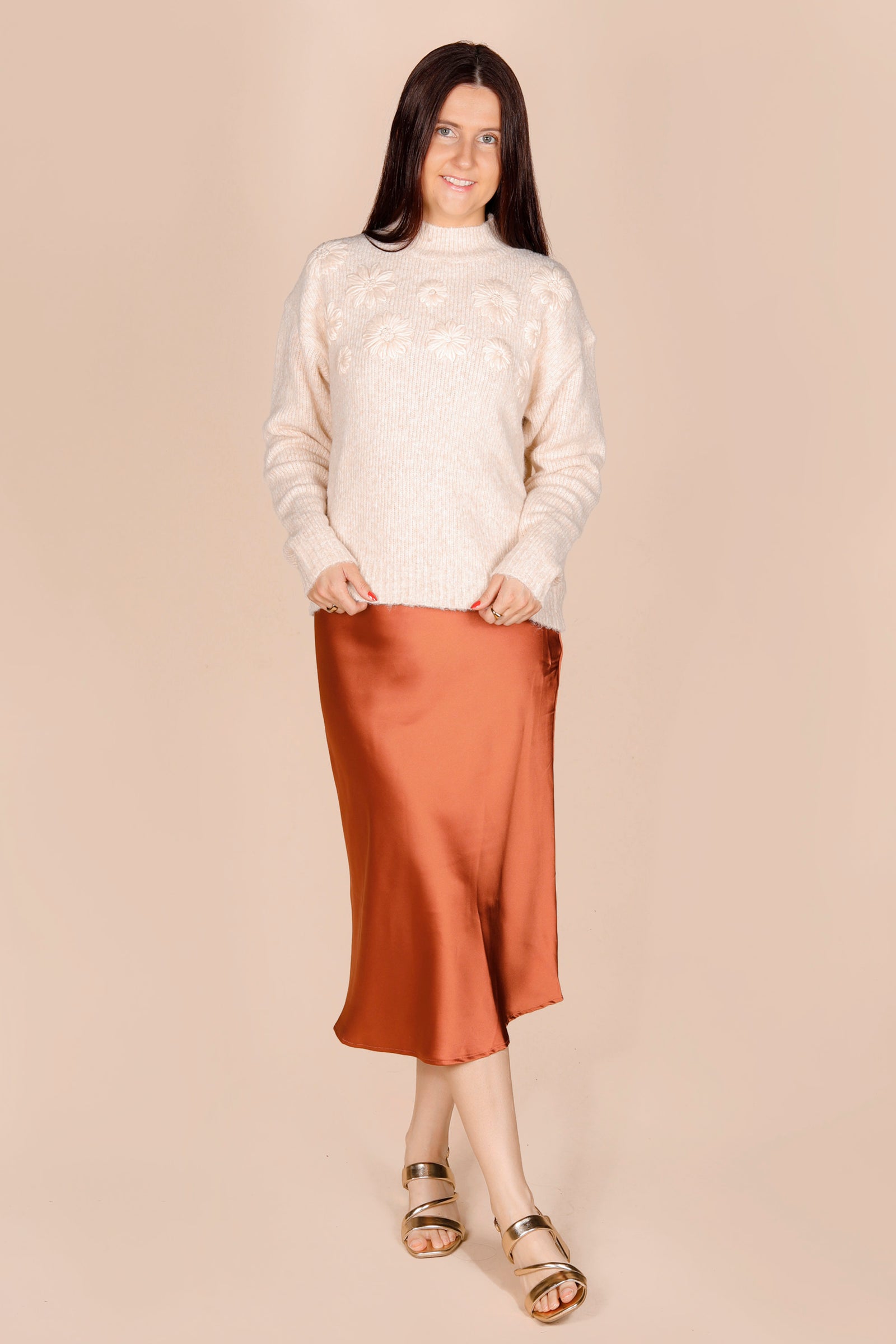 Copper Satin Midi Skirt