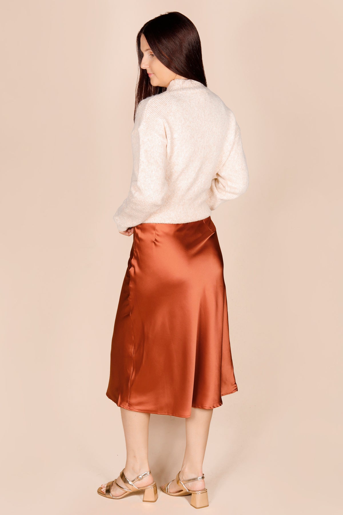 Copper Satin Midi Skirt