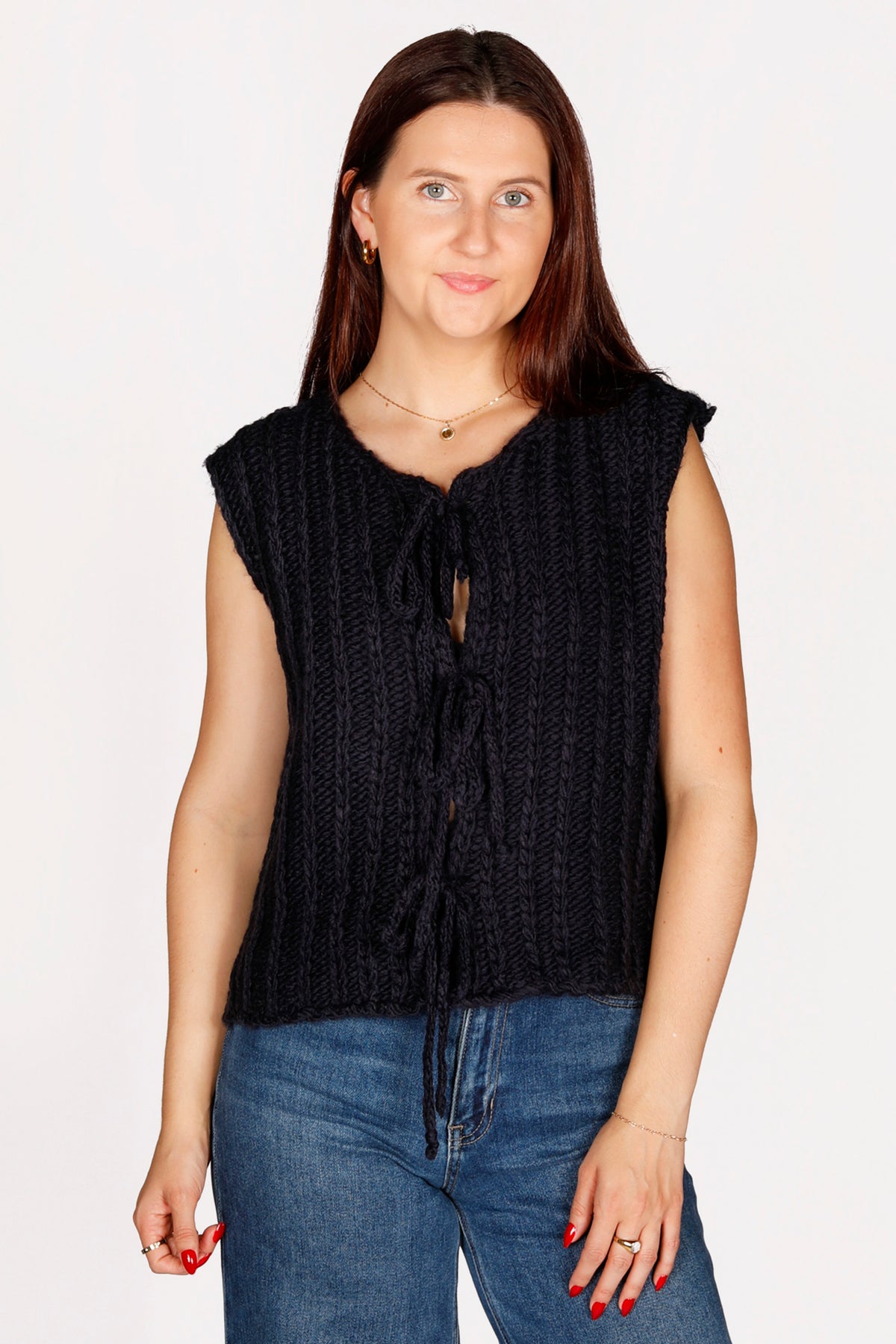 Navy Tie Chunky Sweater Vest