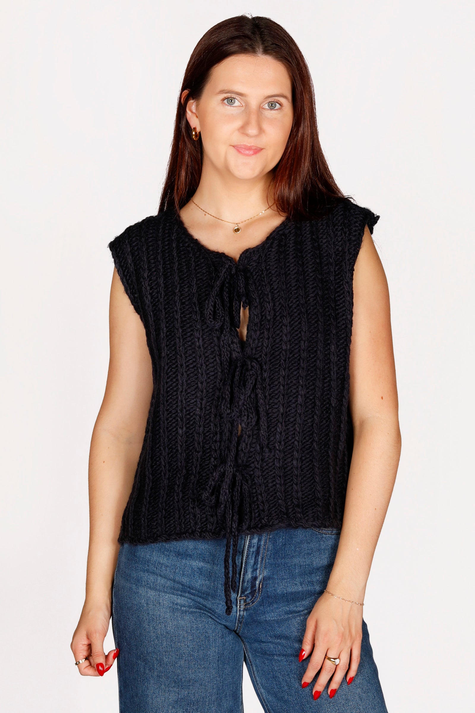Navy Tie Chunky Sweater Vest