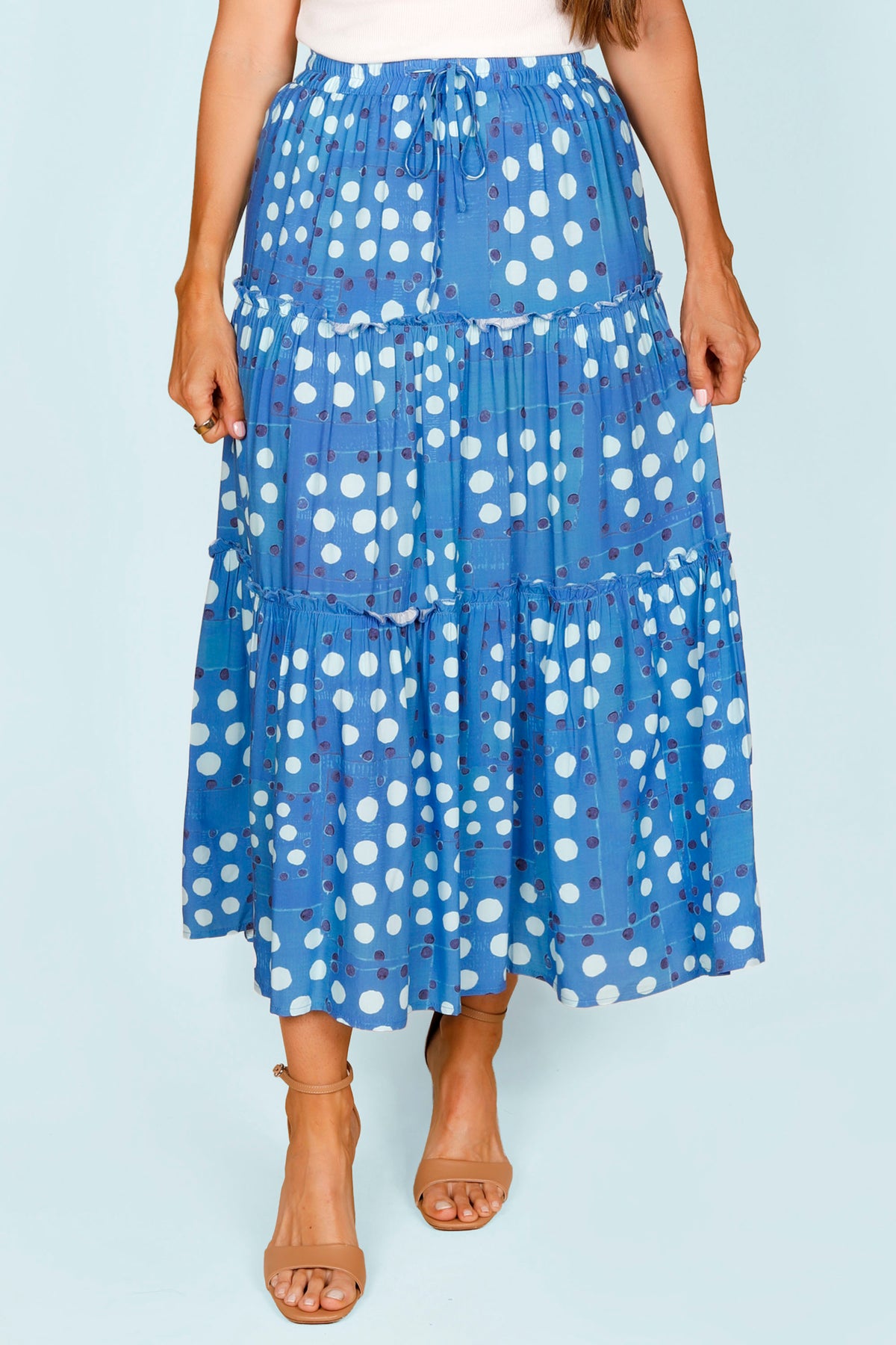 Blue Polka Dot Tiered Skirt