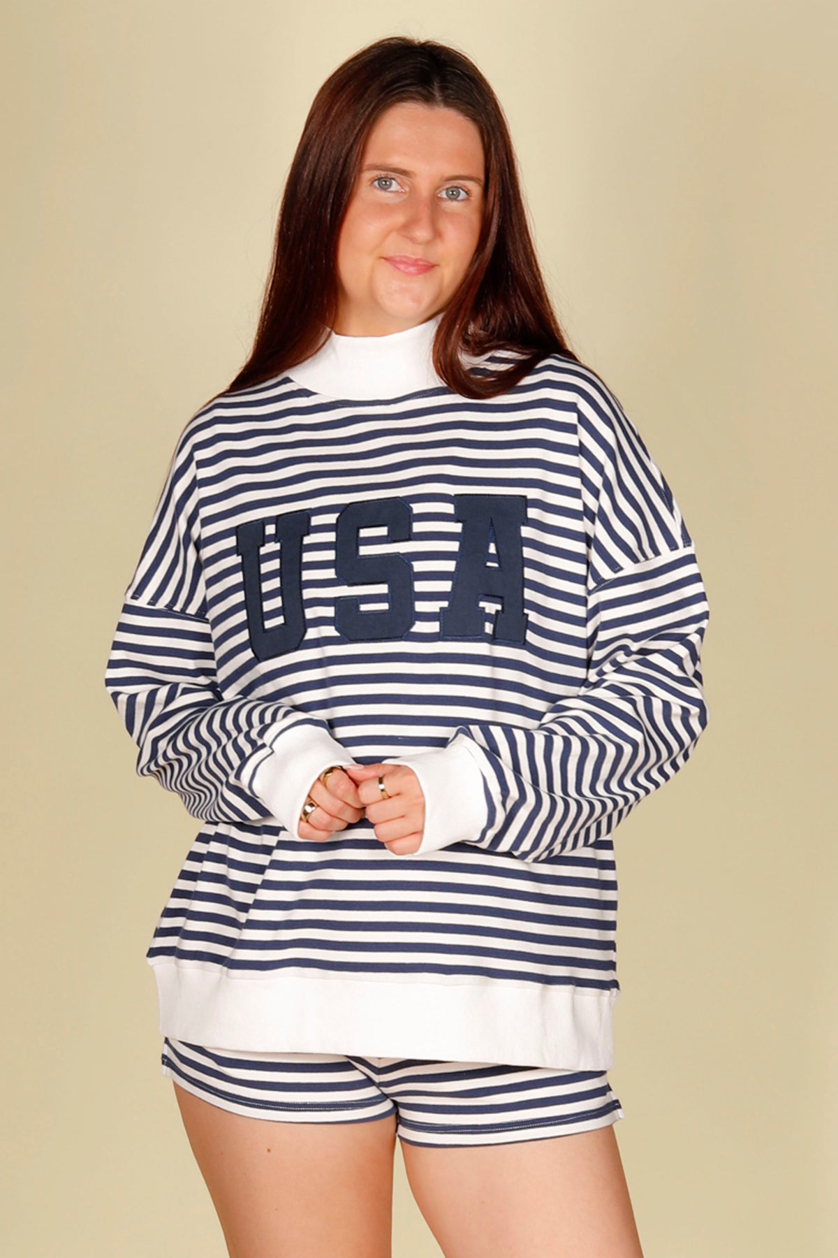 USA Navy Stripe Oversized Sweatshirt