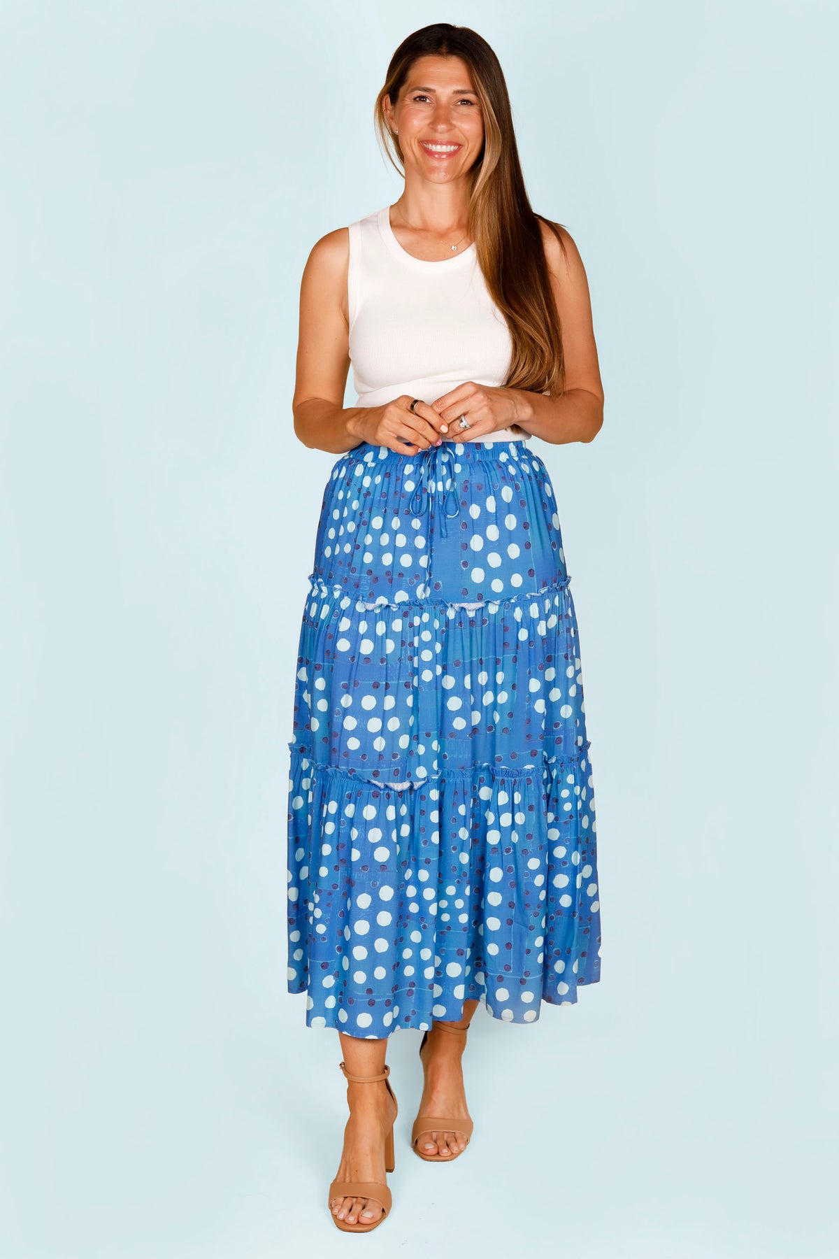 Blue Polka Dot Tiered Skirt
