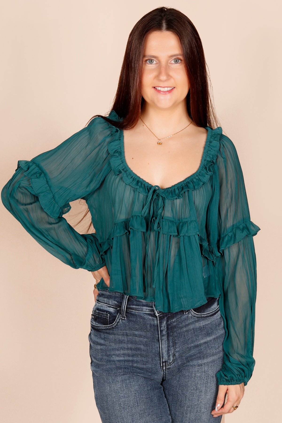 Deep Emerald Ruffle Top