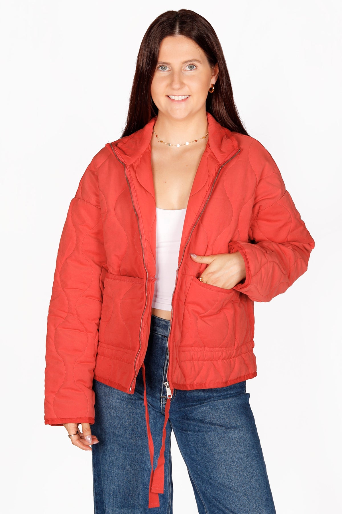 Isla Pale Red Quilted Jacket