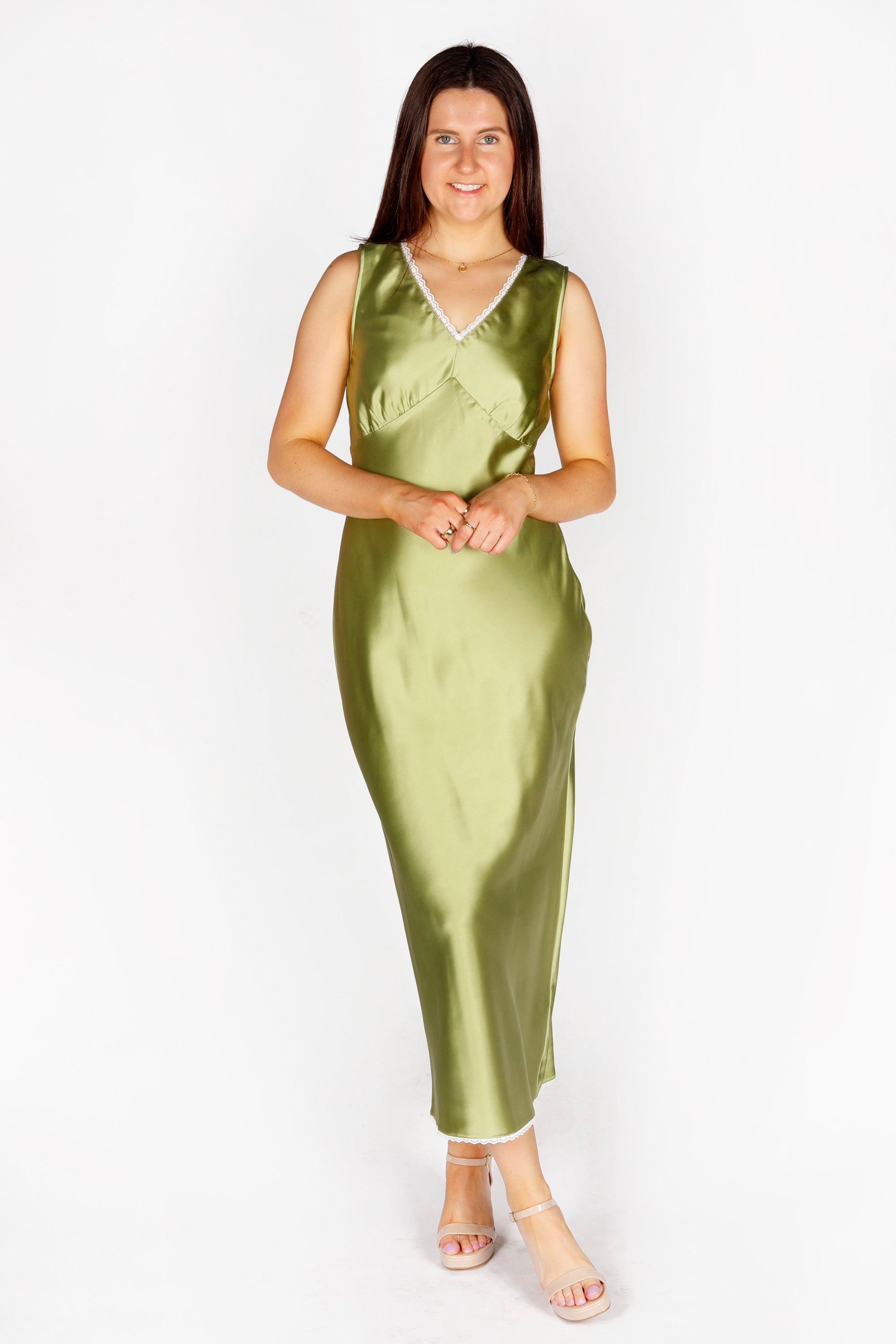 Apple Green Silk Maxi Dress