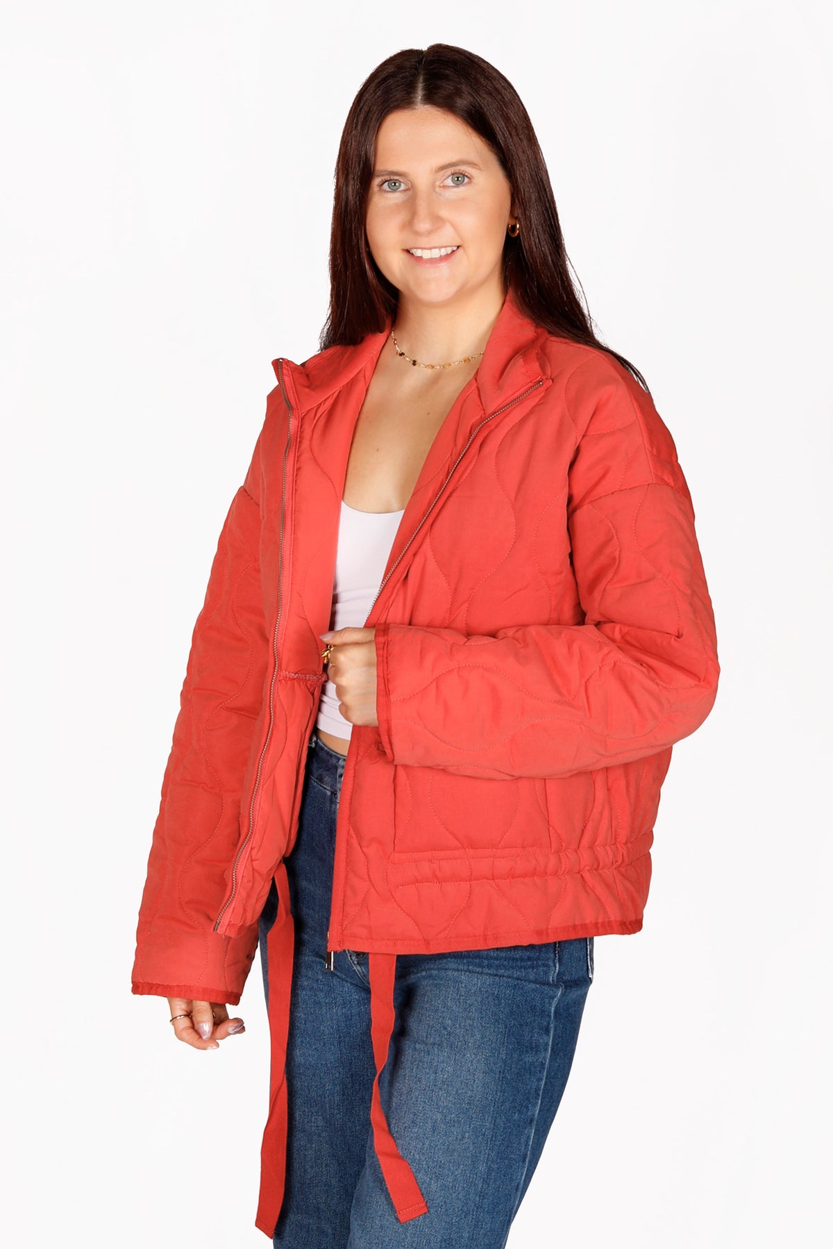 Isla Pale Red Quilted Jacket