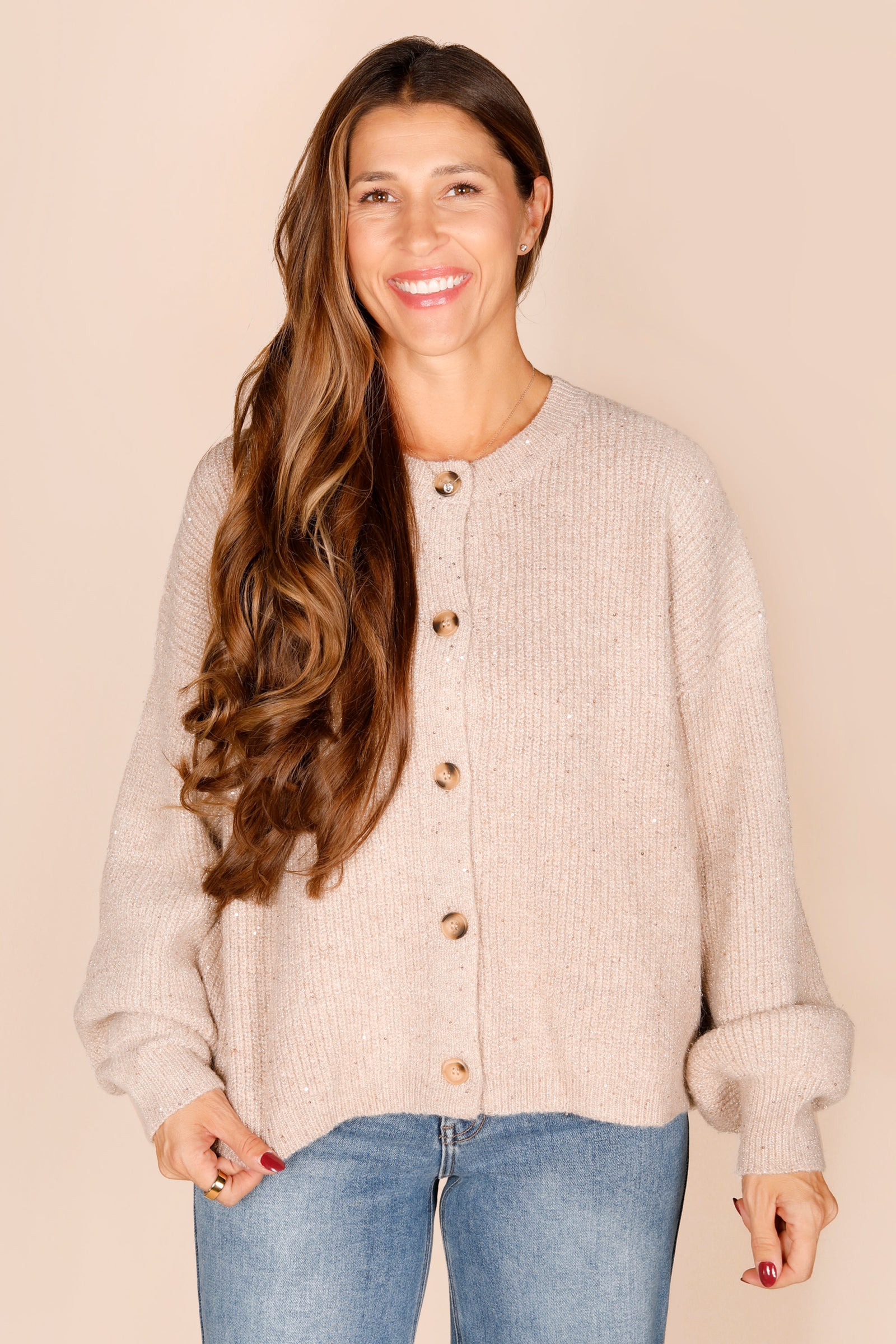 Shiloh Tan Sequined Cardigan
