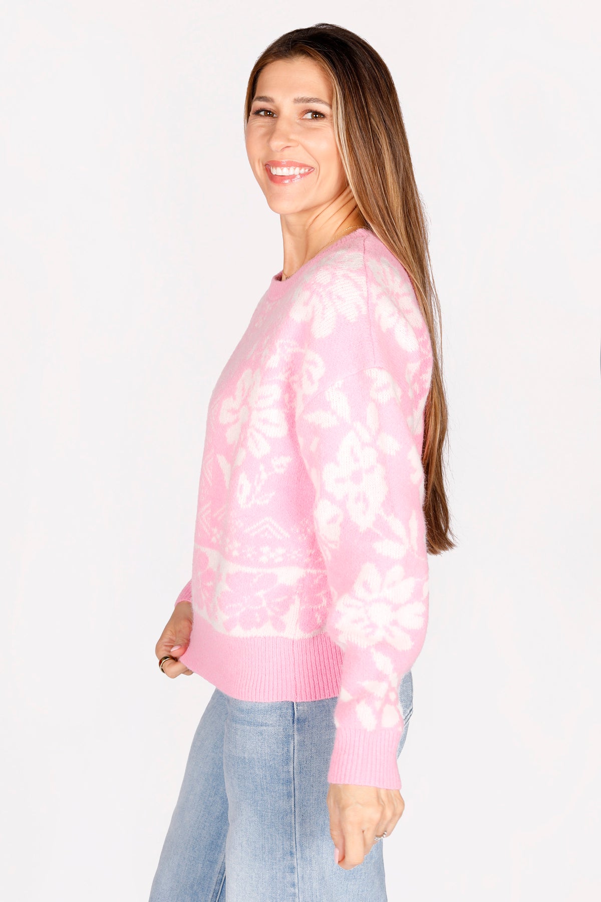 Pink Geo Floral Sweater