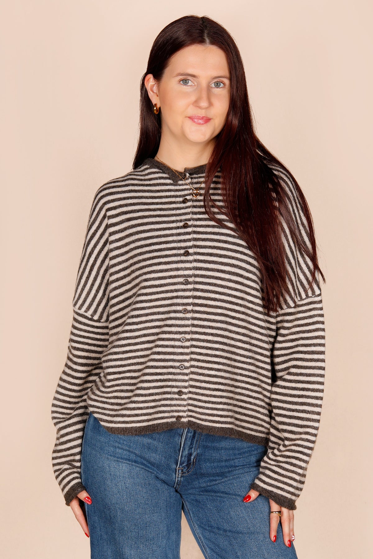 Dark Brown Striped Cardigan