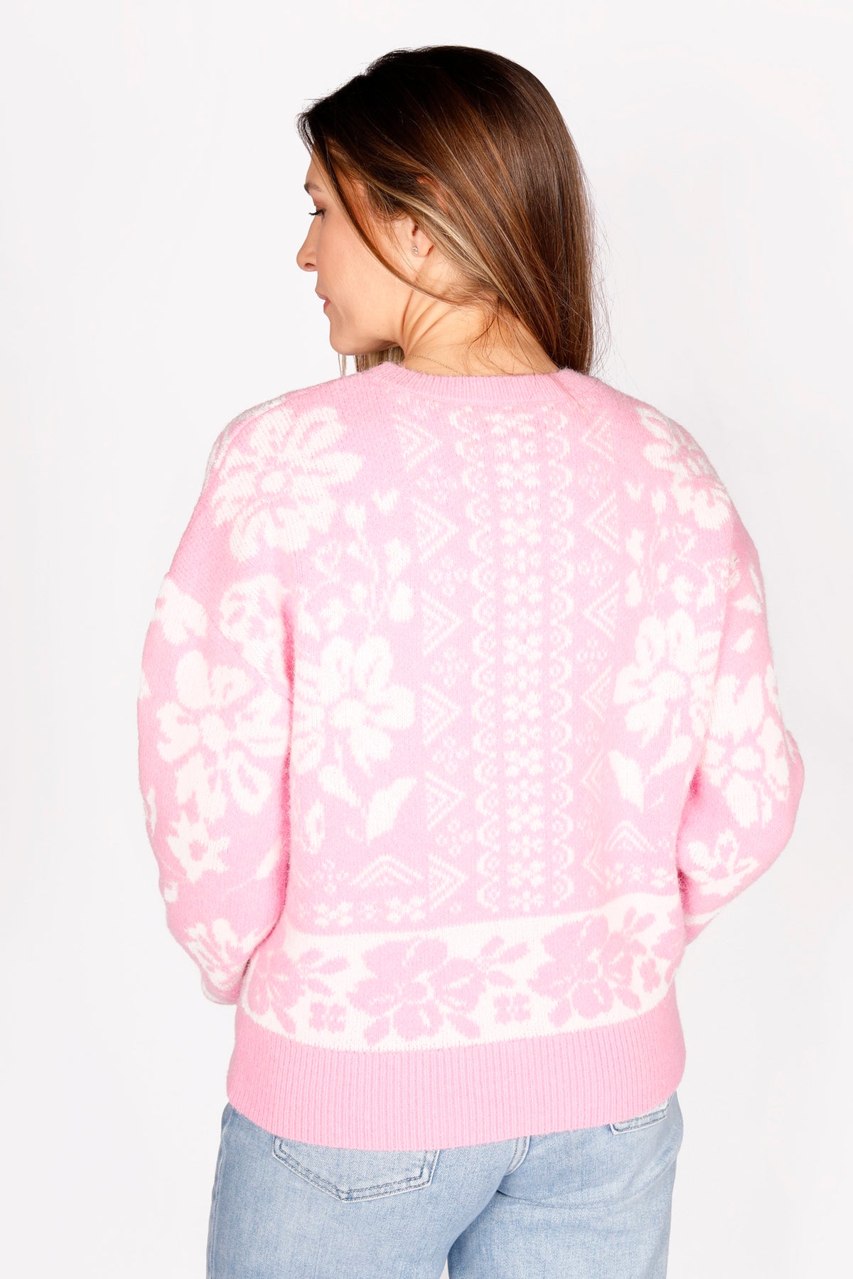 Pink Geo Floral Sweater