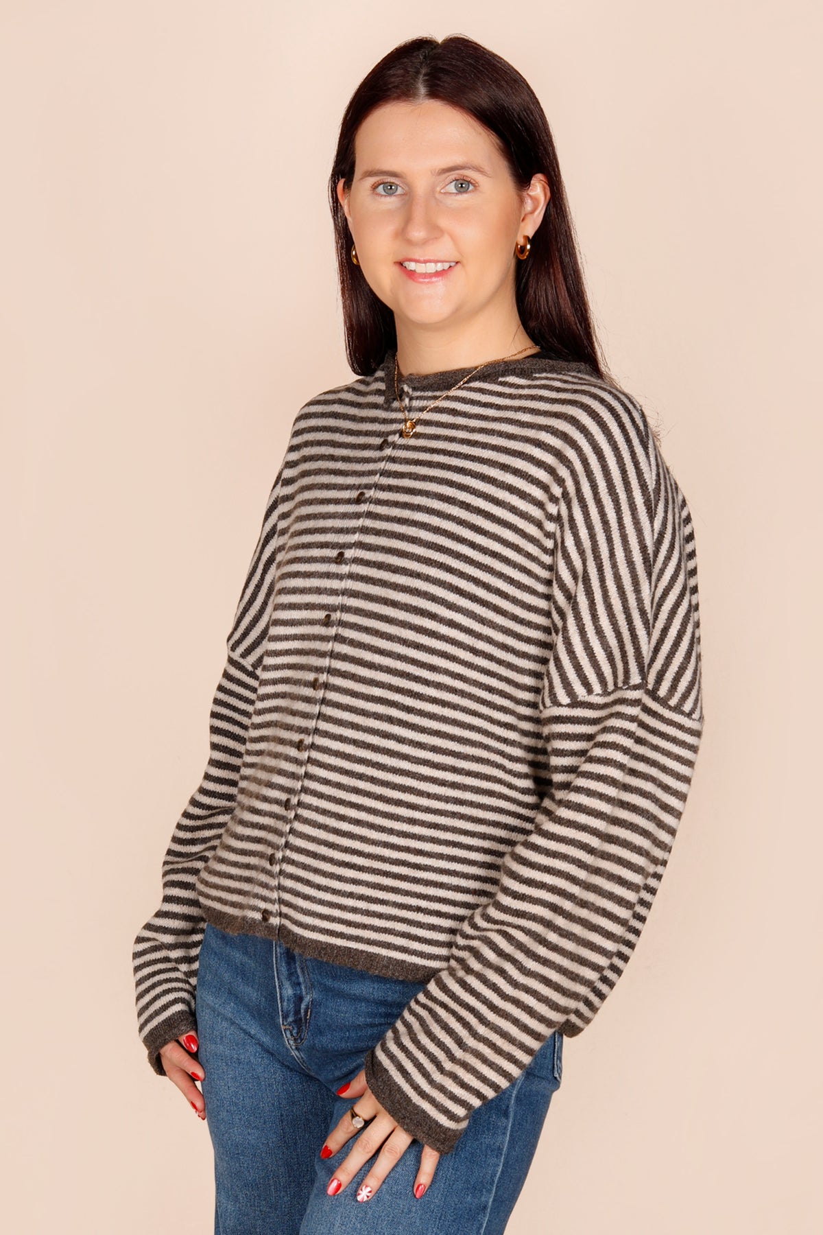 Dark Brown Striped Cardigan