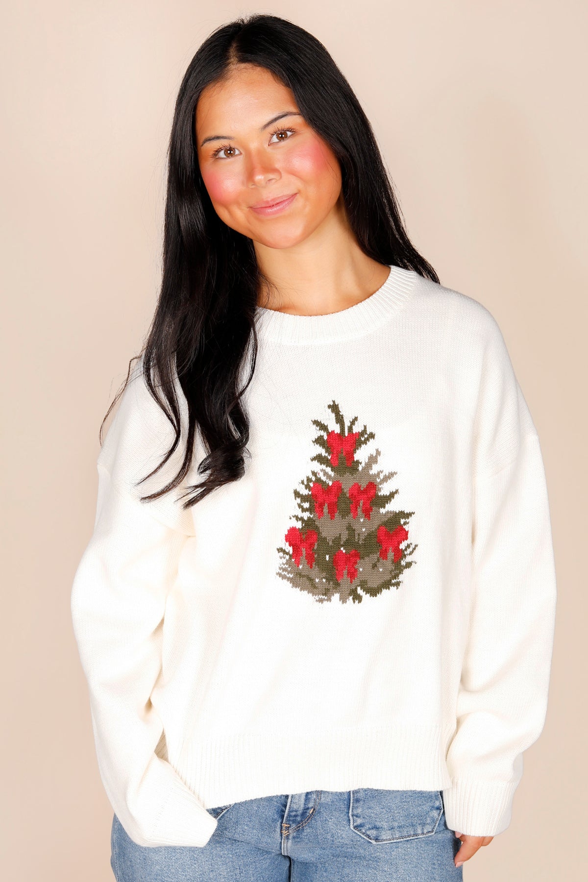 Ivory Tree &amp; Bow Sweater