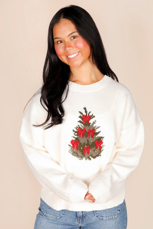 Ivory Tree & Bow Sweater - FINAL SALE