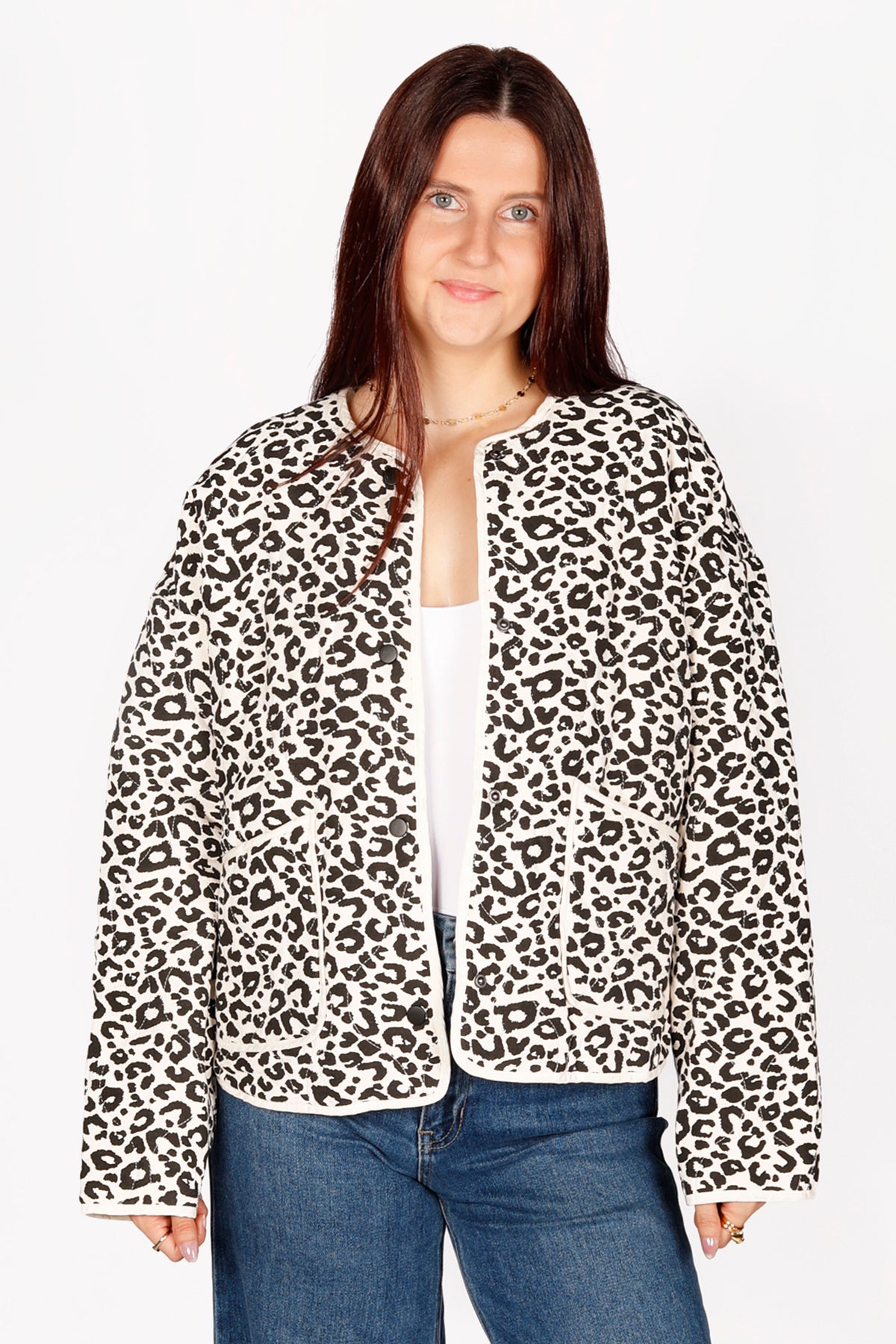 Cream Leopard Puffer Coat
