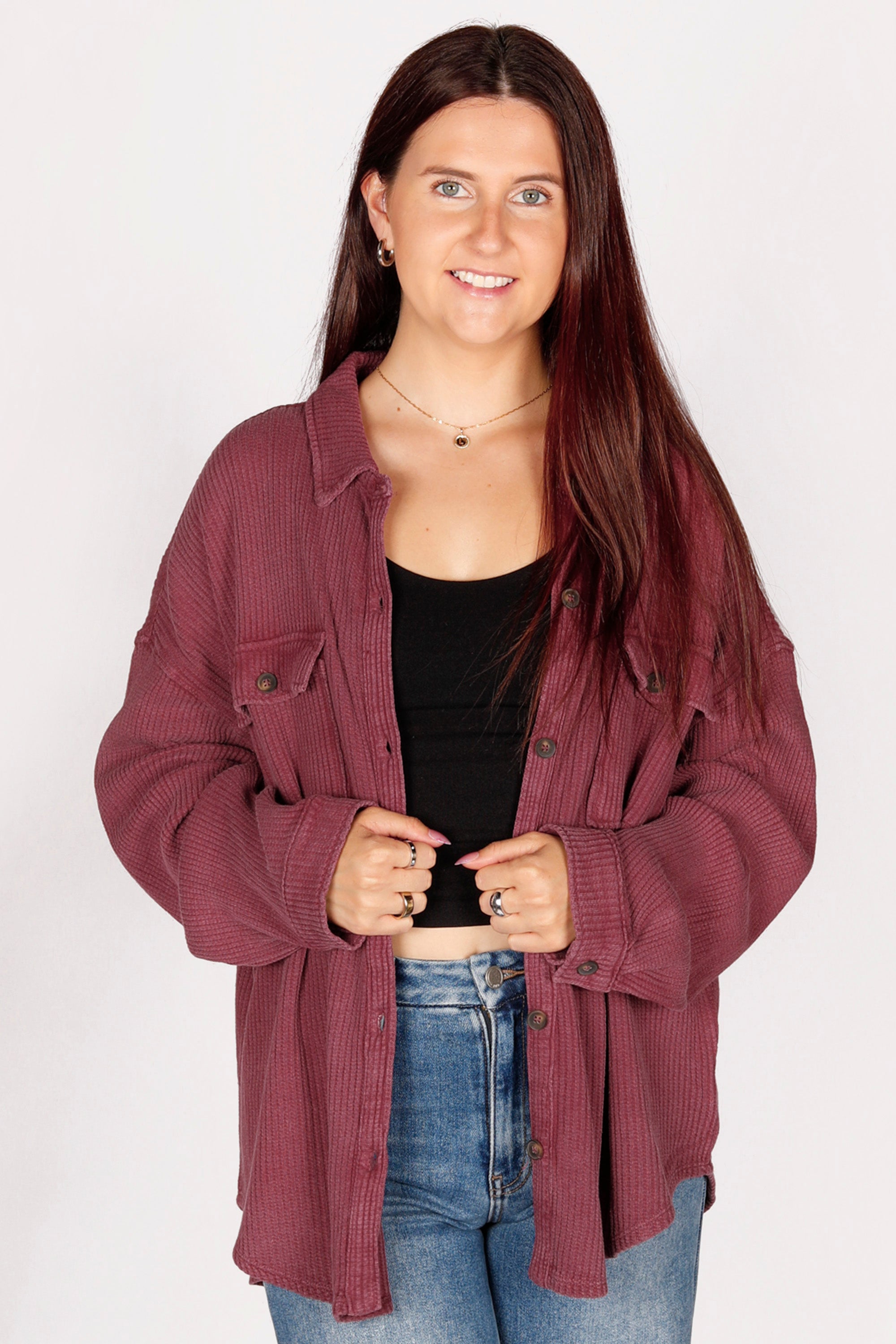 Nina Cherry Waffle Knit Shacket