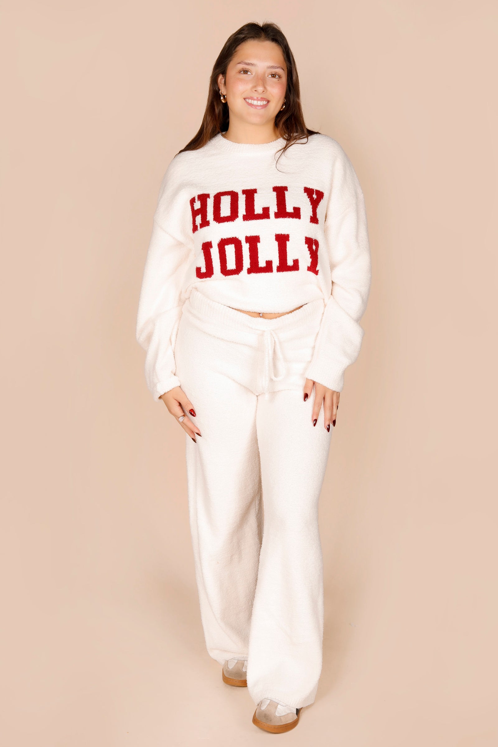 Cream Plush Knit Pants