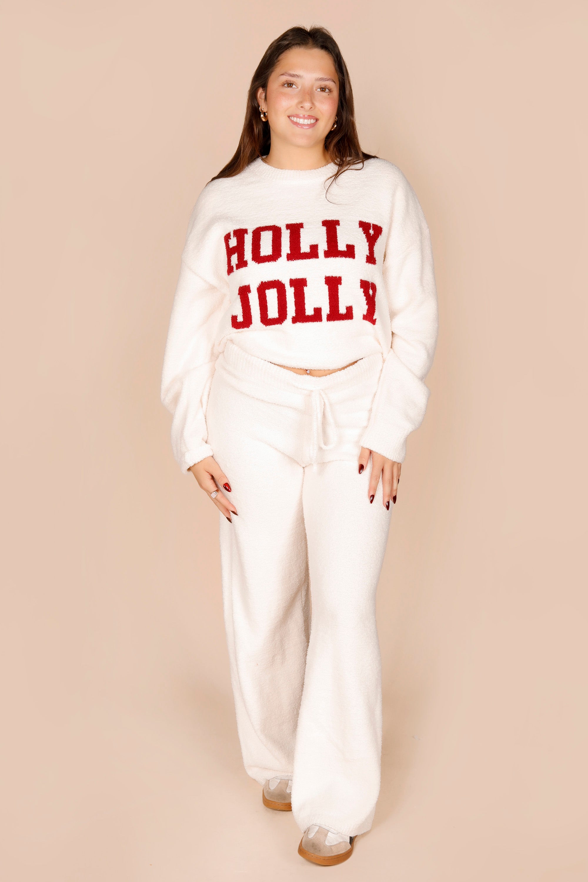 Cream Plush Knit Pants