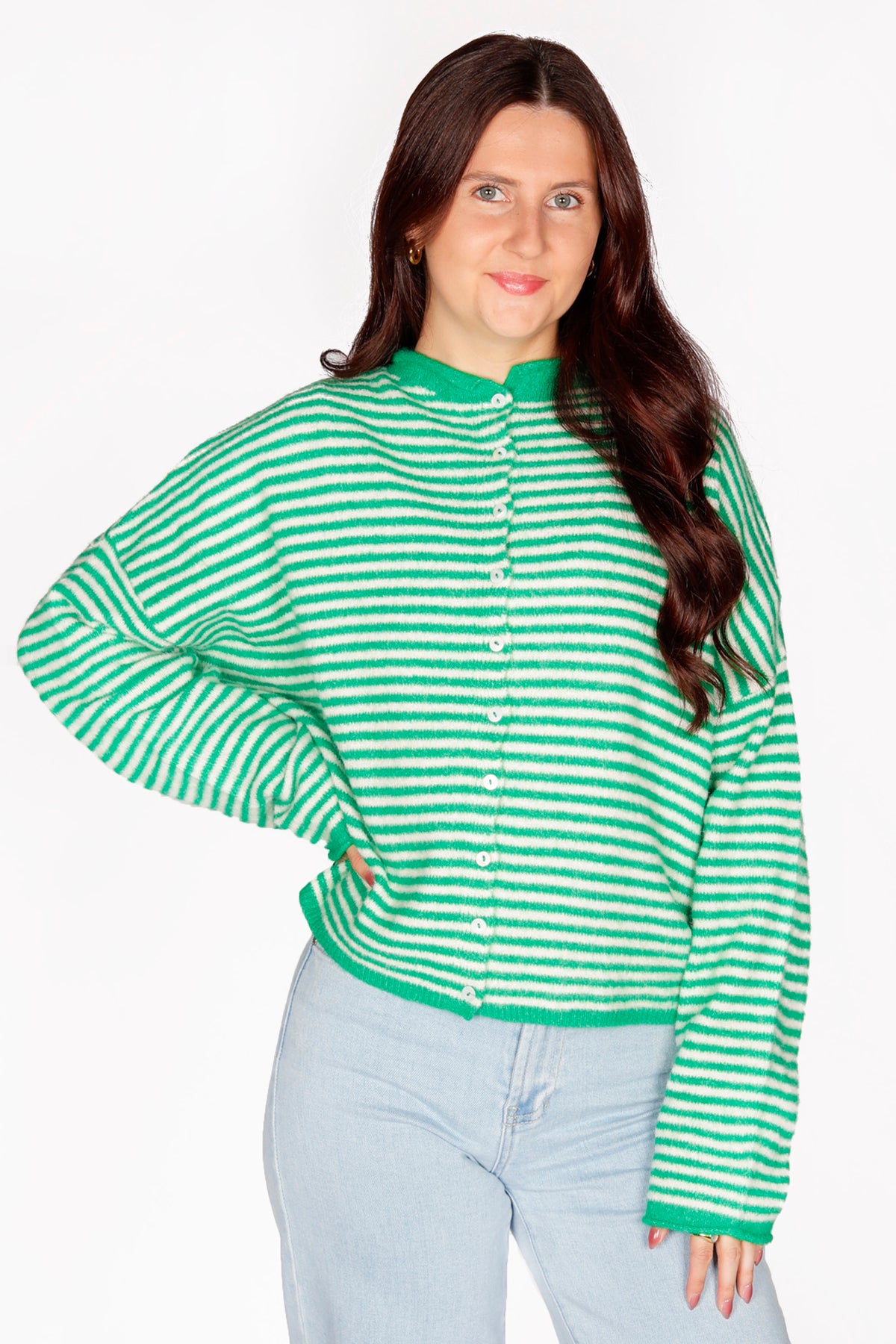 Green Striped Lightweight Cardigan