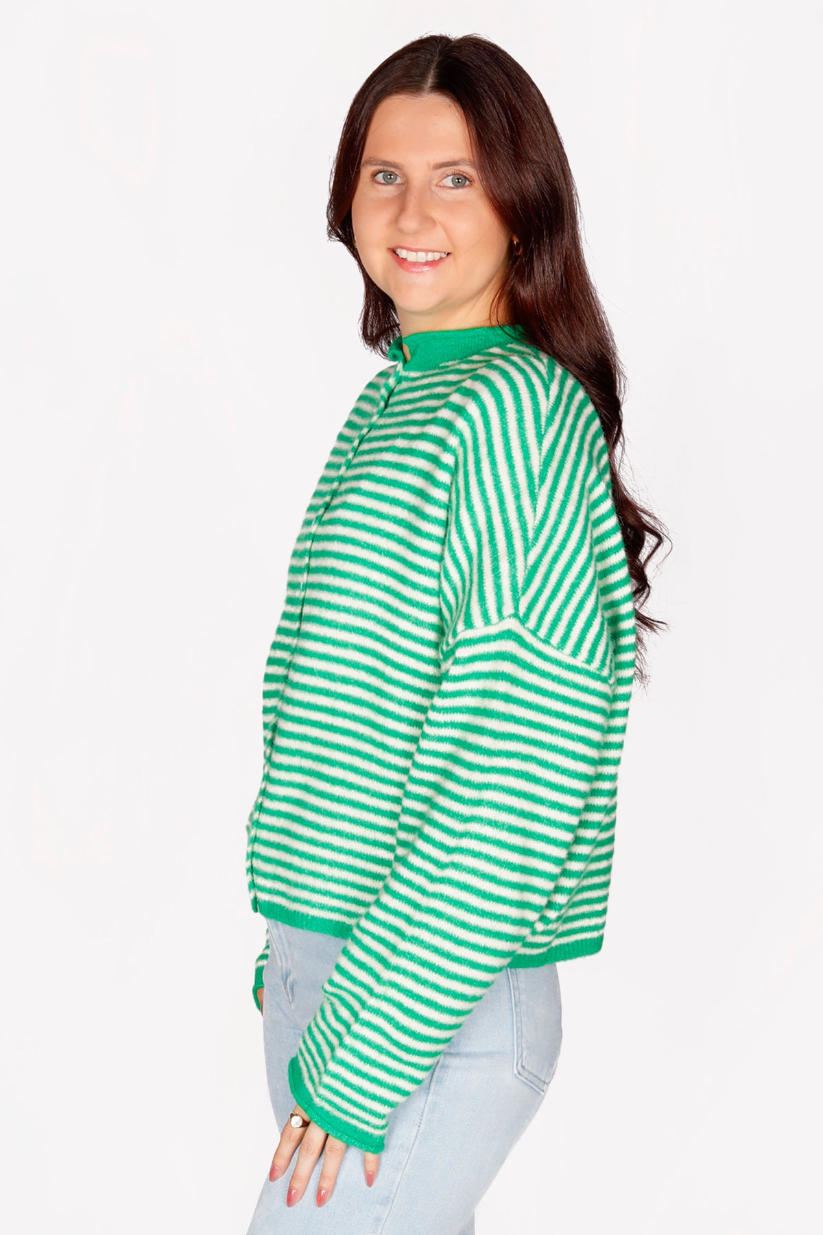 Green Striped Lightweight Cardigan