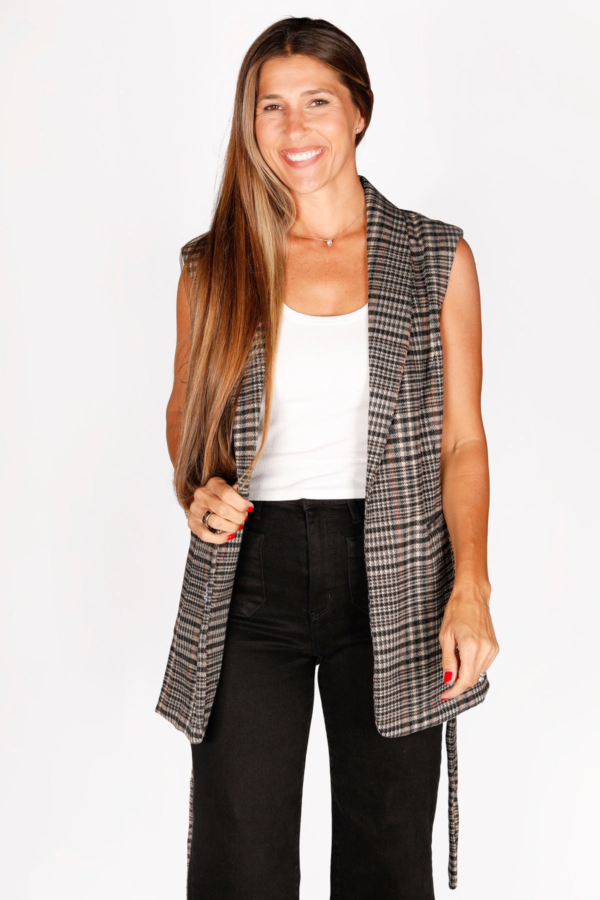 Eliza Plaid Tie Waist Vest