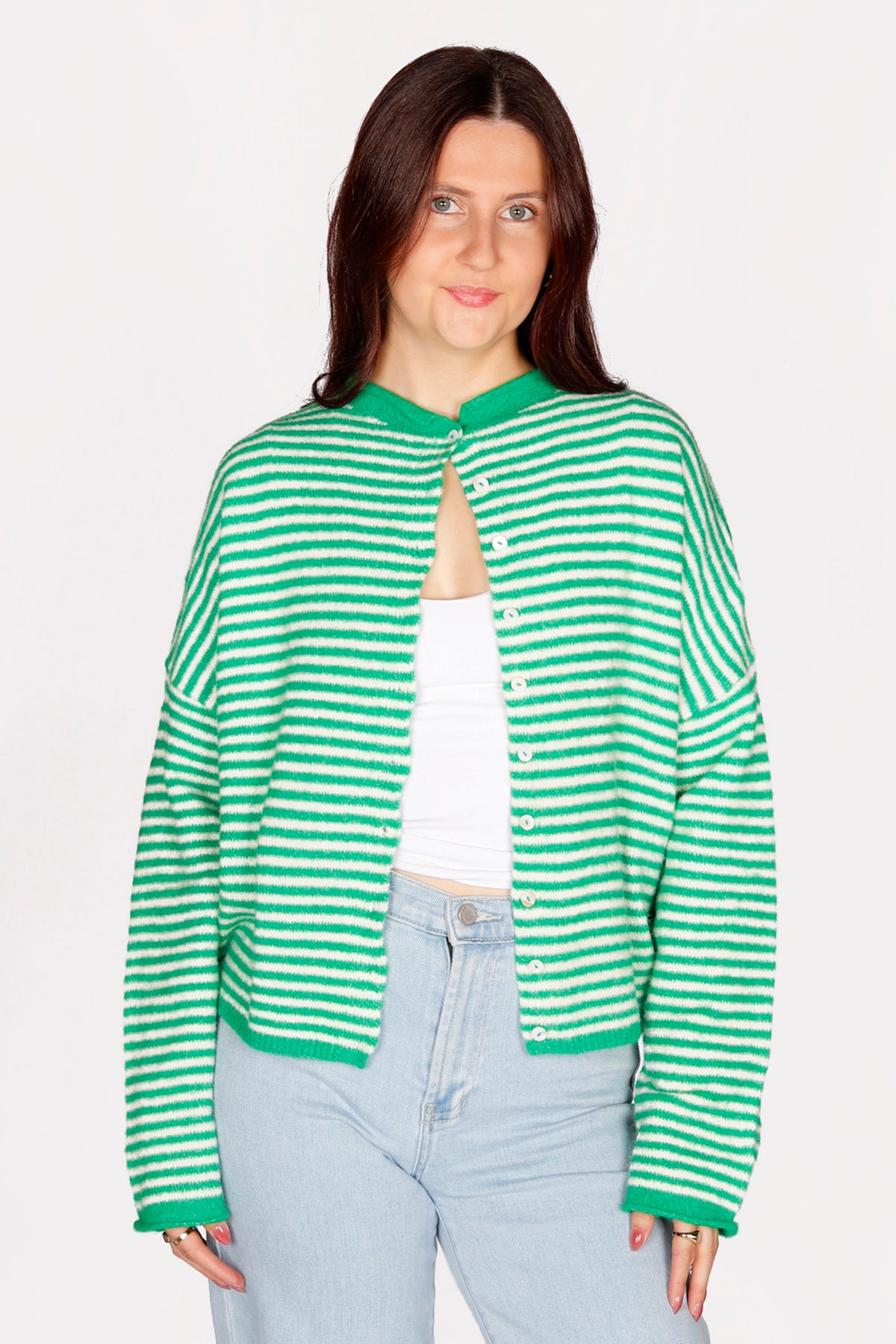 Green Striped Lightweight Cardigan