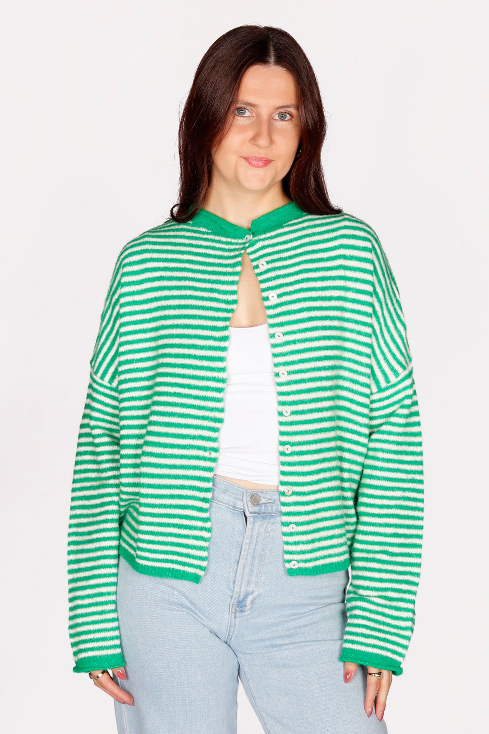 Green Striped Lightweight Cardigan