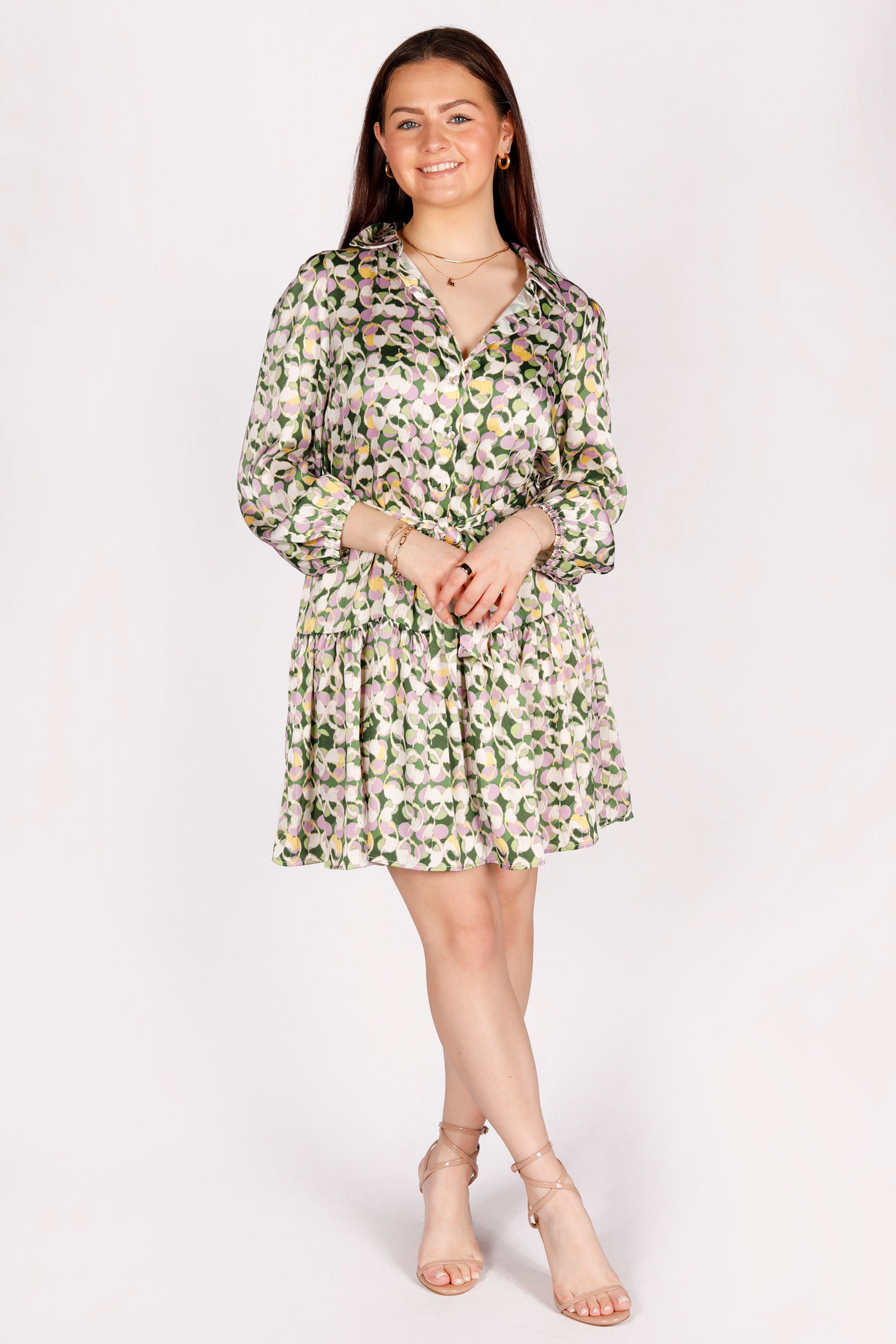 Green Floral Satin Dress