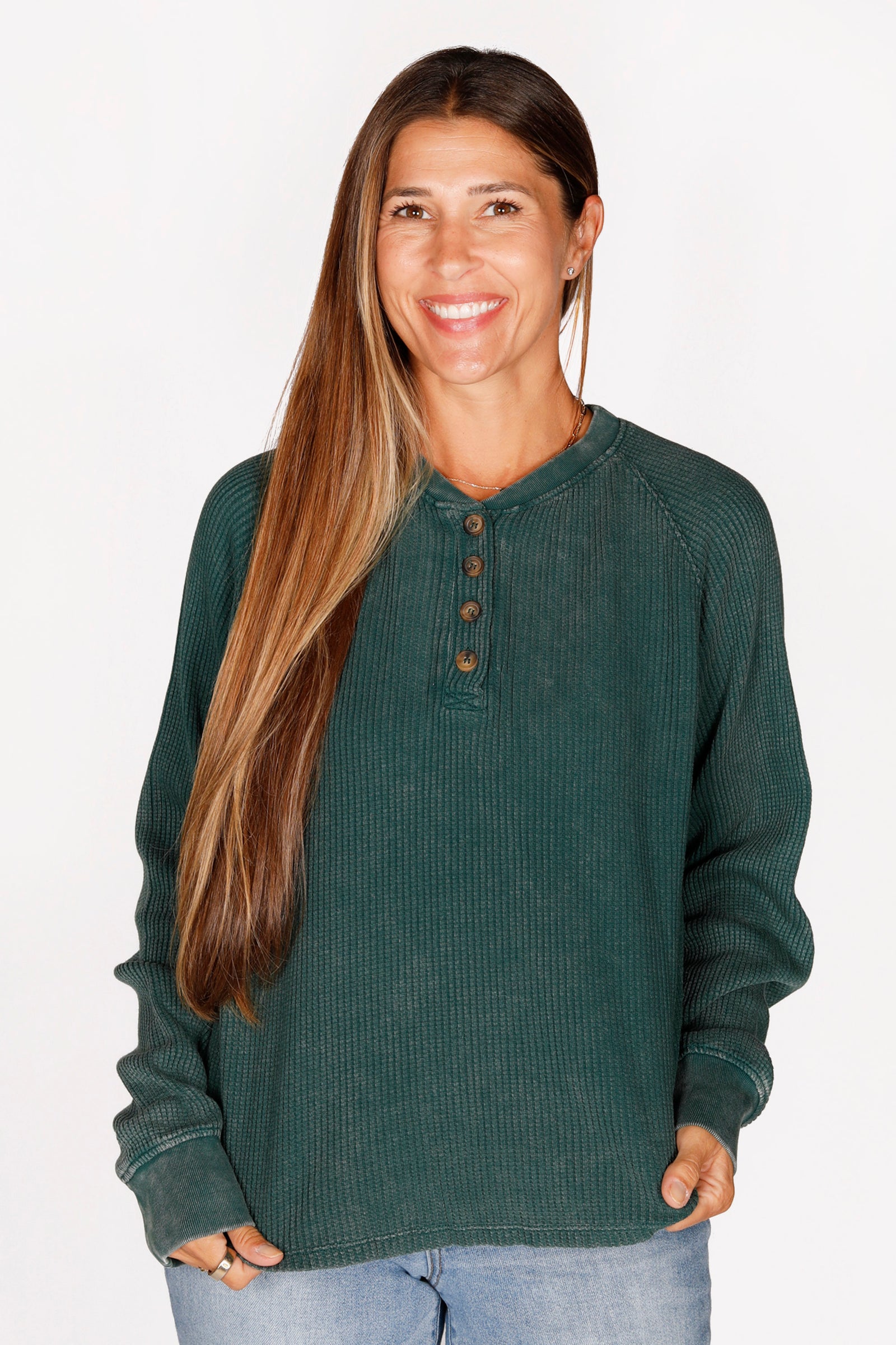Audrey Dark Green Henley Top