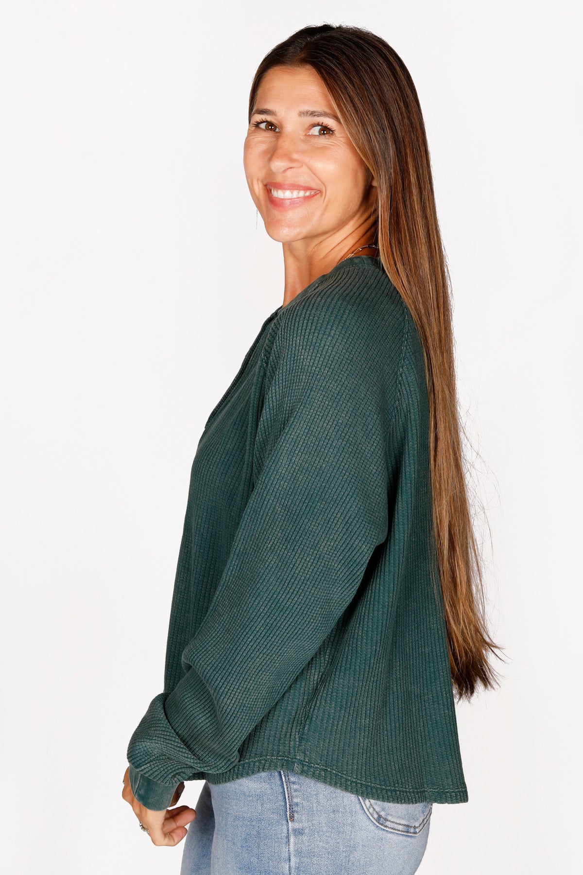 Audrey Dark Green Henley Top