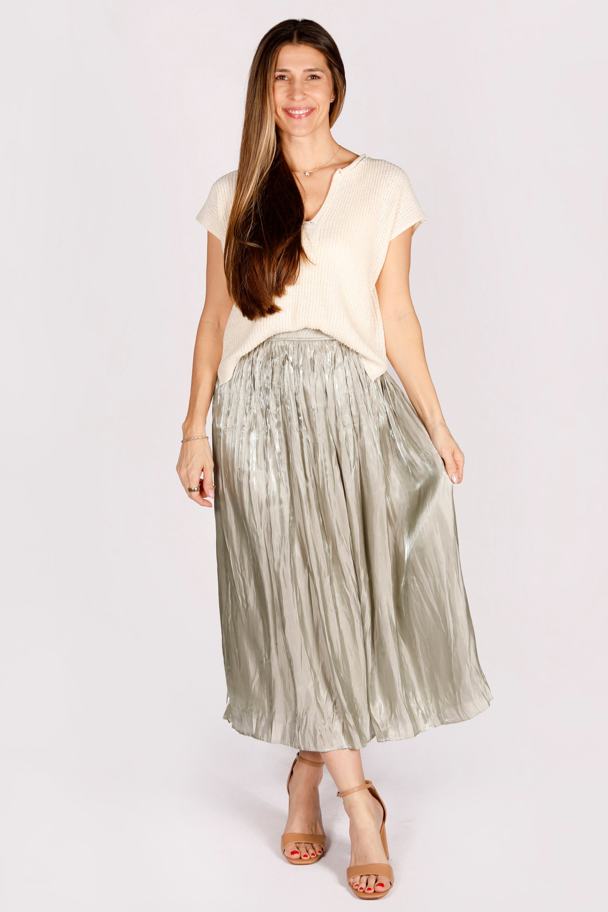 Sage Pleated Maxi Skirt