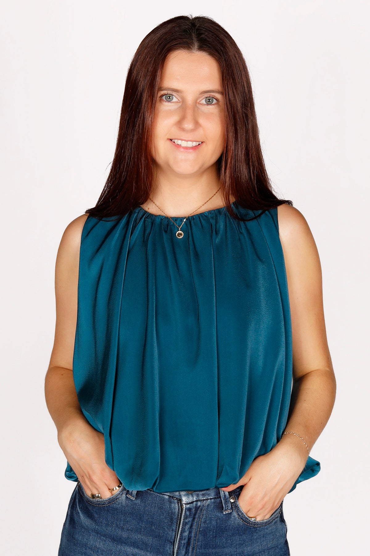 Maya Teal Bubble Hem Top - FINAL SALE