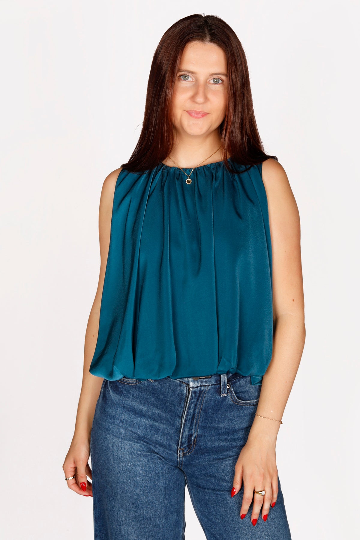 Maya Teal Bubble Hem Top - FINAL SALE