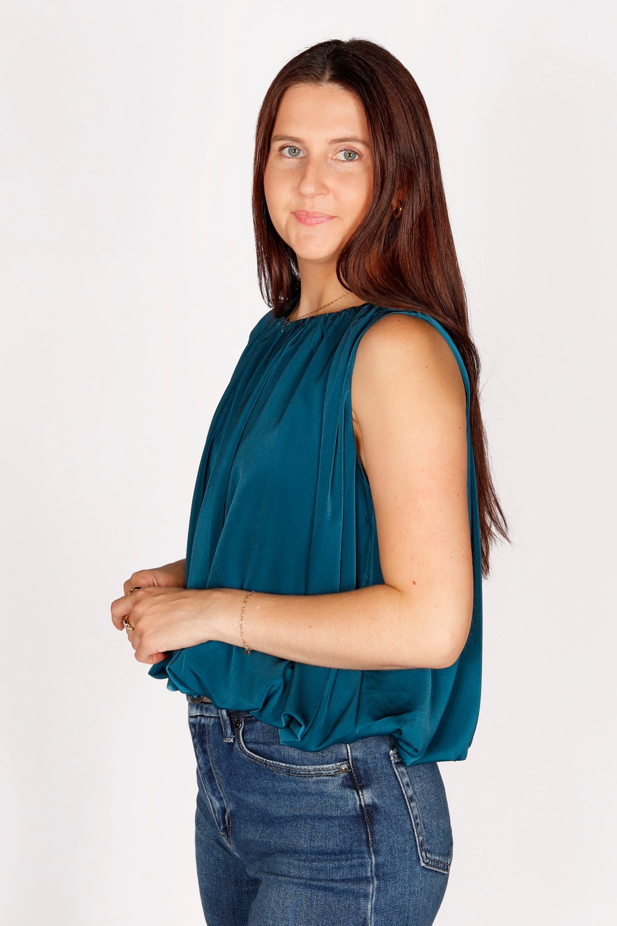 Maya Teal Bubble Hem Top - FINAL SALE