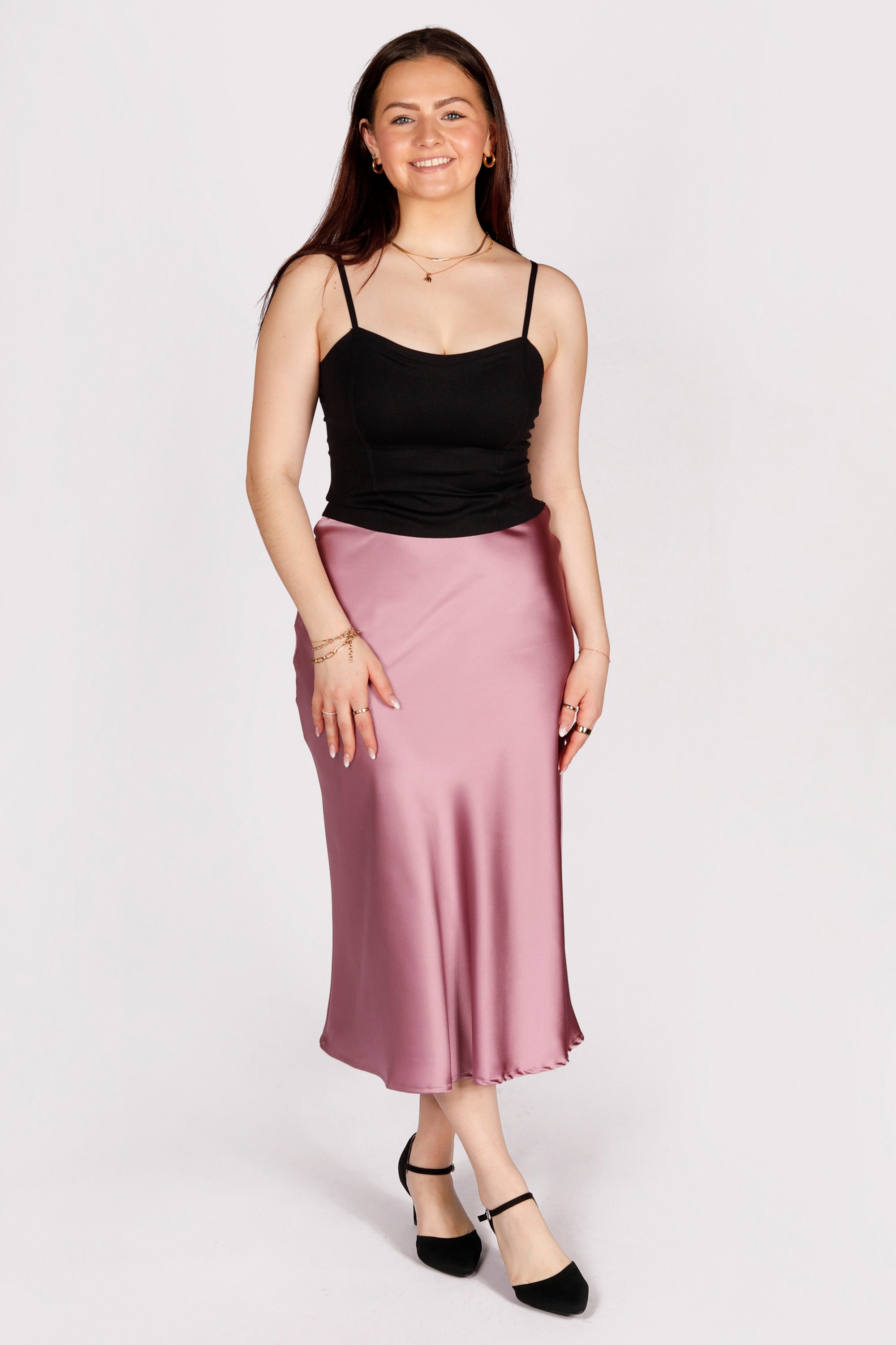 Mauve Satin Midi Skirt