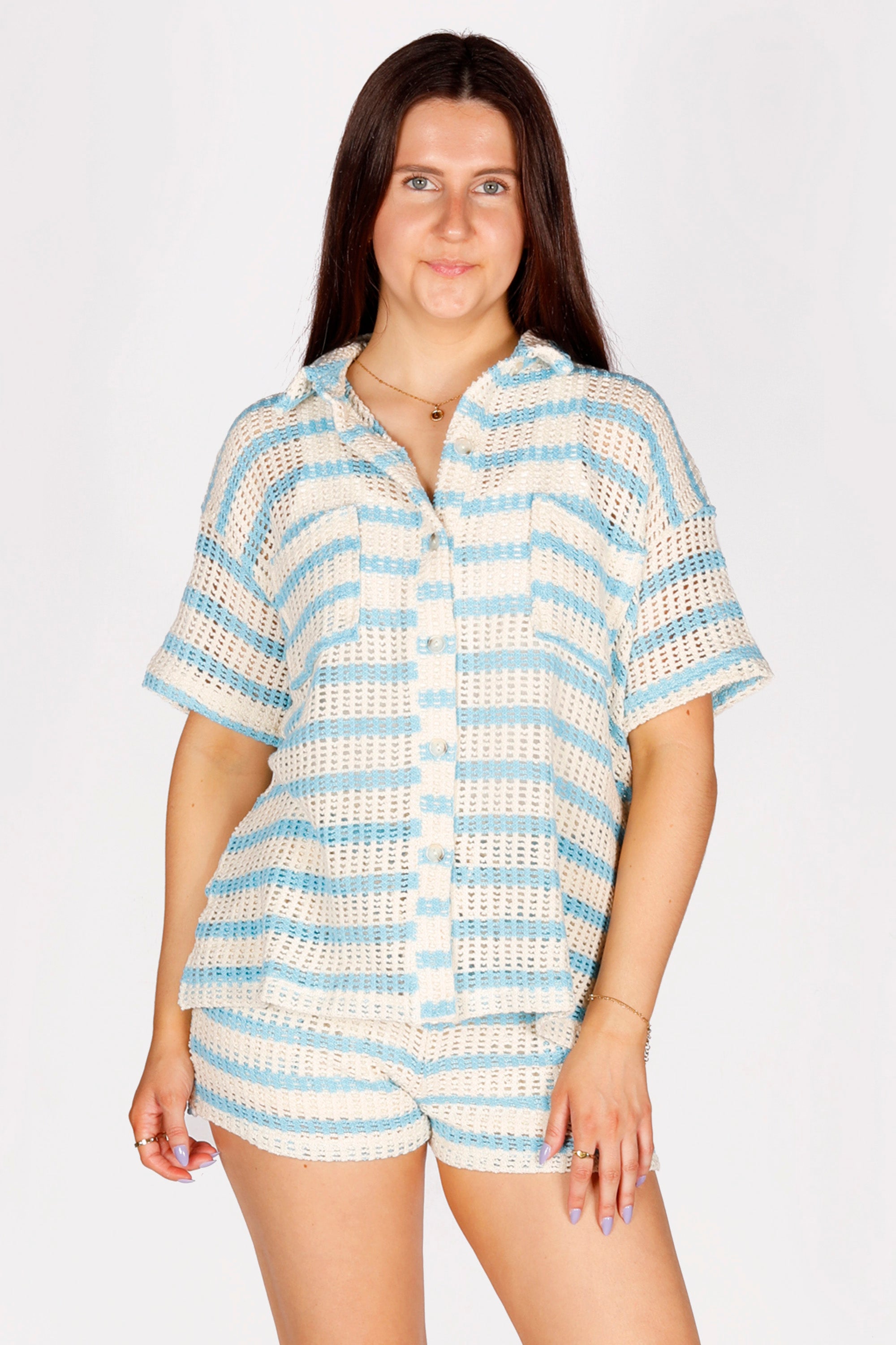 Emery Cream & Blue Top