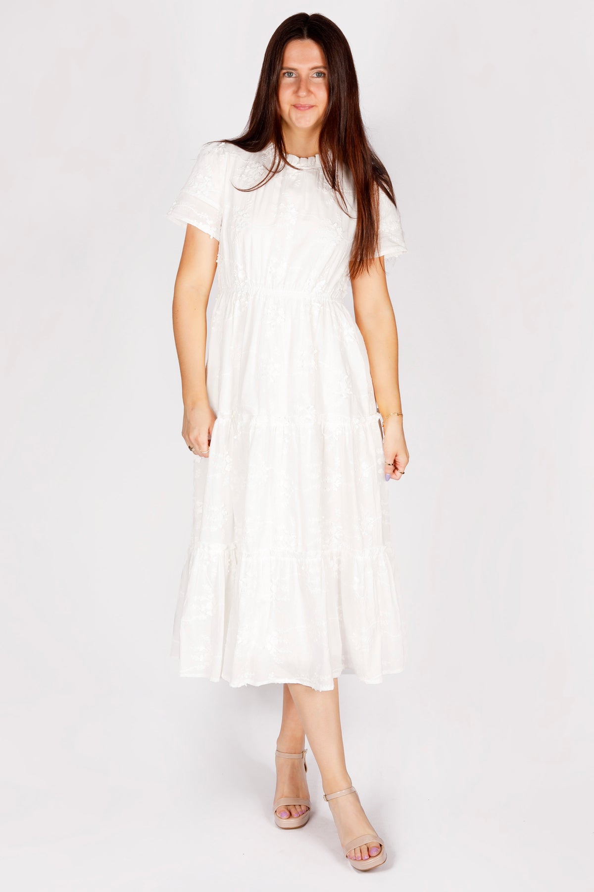 Emily White Embroidered Midi Dress - FINAL SALE