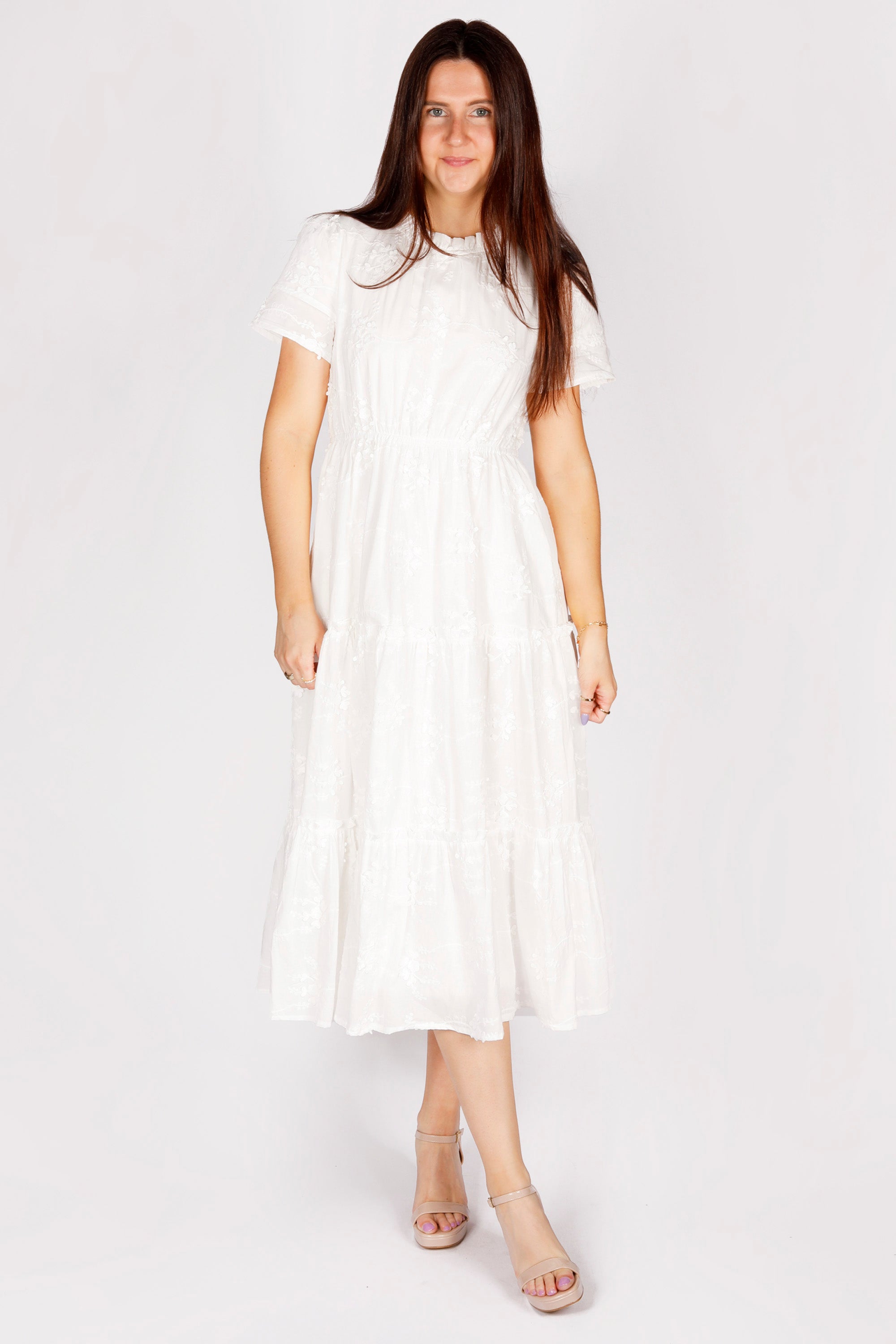 Emily White Embroidered Midi Dress
