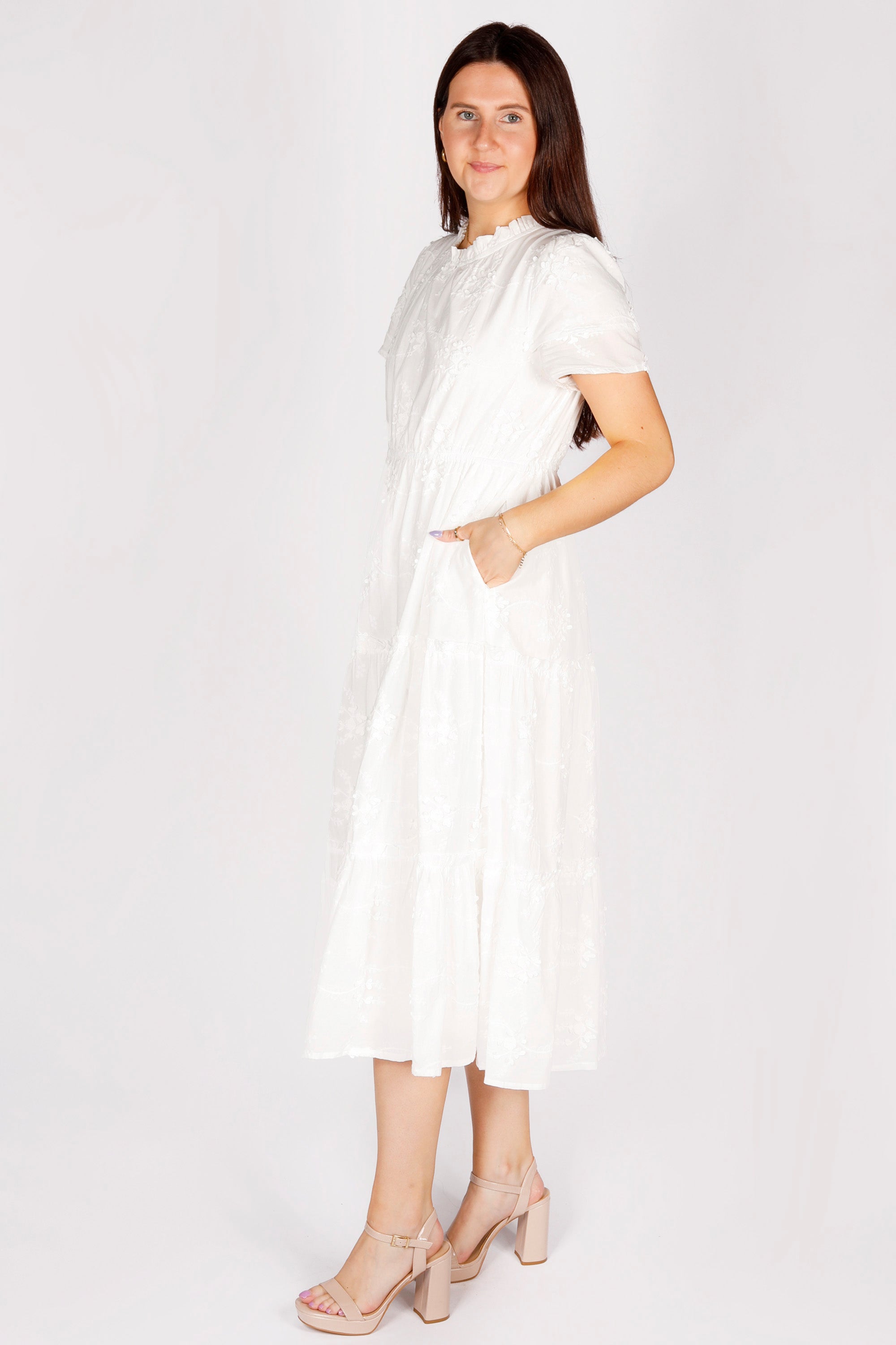 Emily White Embroidered Midi Dress - FINAL SALE Emily White Embroidered Midi Dress - FINAL SALE