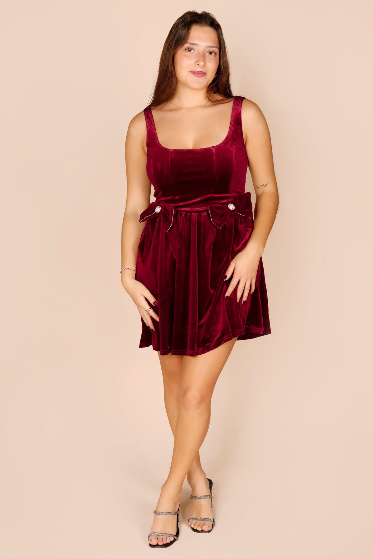 Taylor Burgundy Velvet Bow Dress