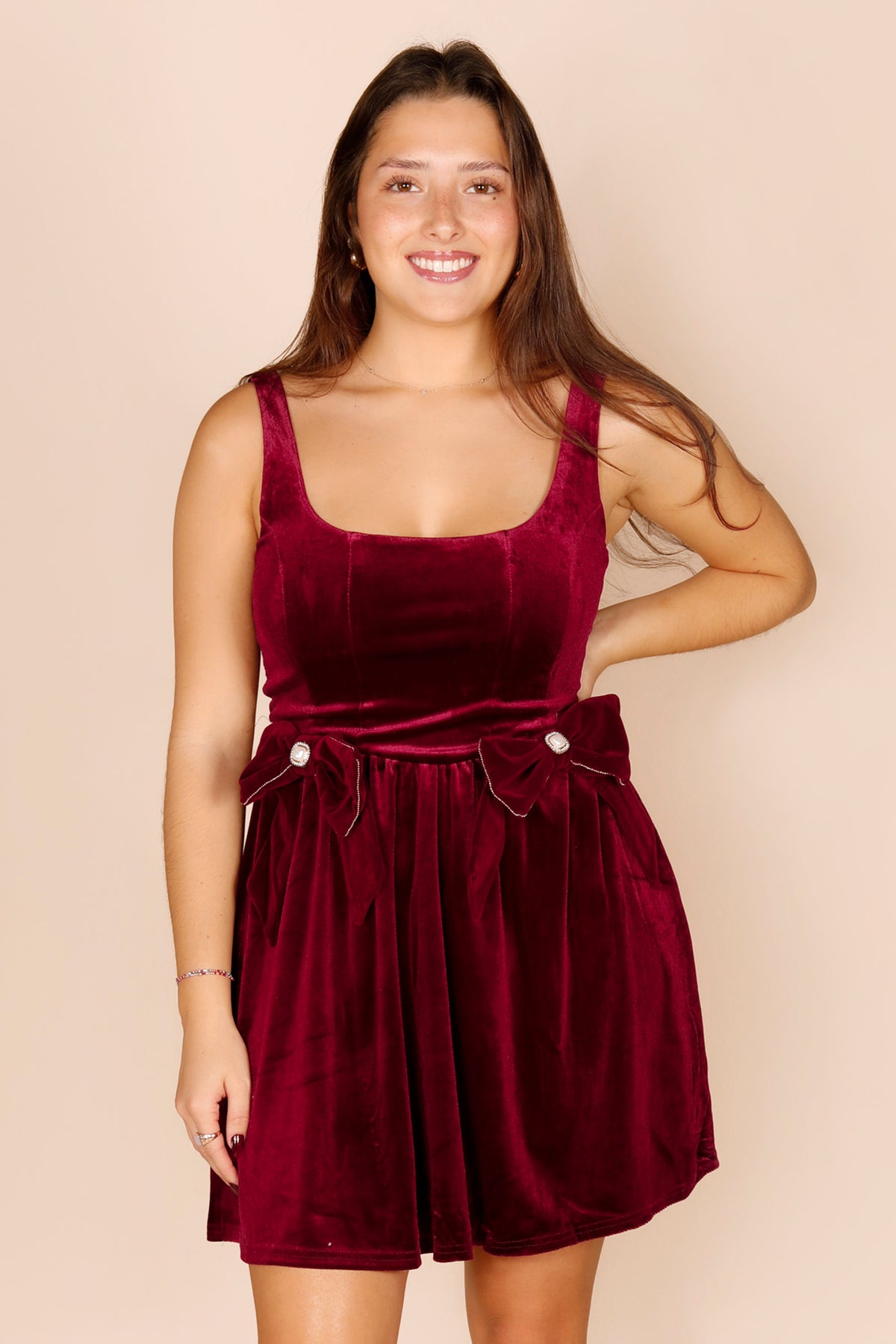 Taylor Burgundy Velvet Bow Dress