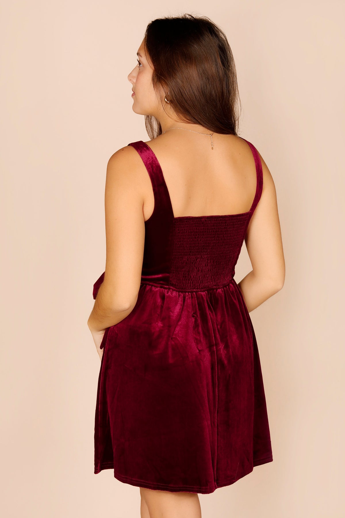Taylor Burgundy Velvet Bow Dress